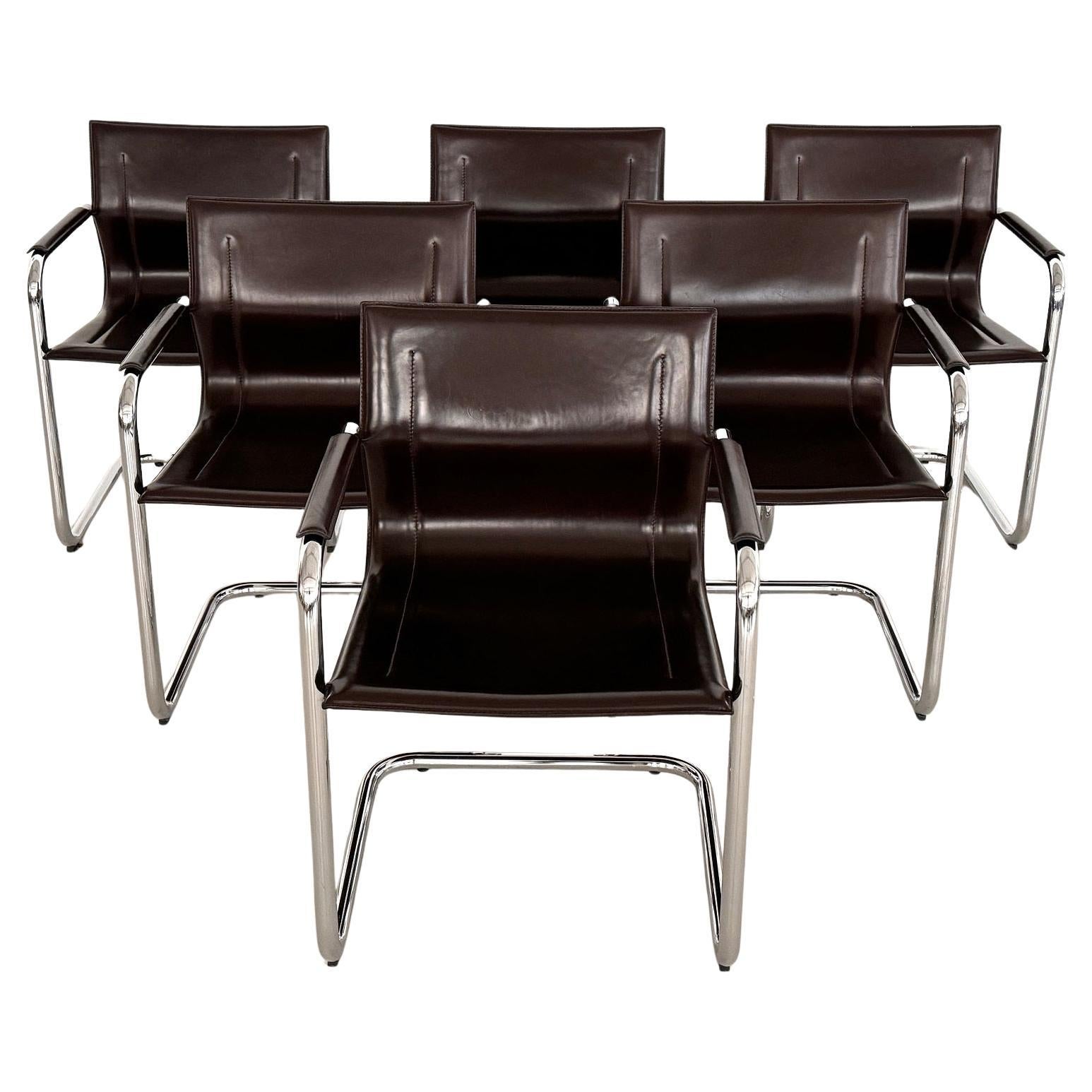 Matteo Grassi MG15 Mart Stam Mocca Leather Cantilever Dining Chairs, Set of 6