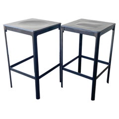Italian Matteograssi Black Leather Top Counter Stools, a Pair