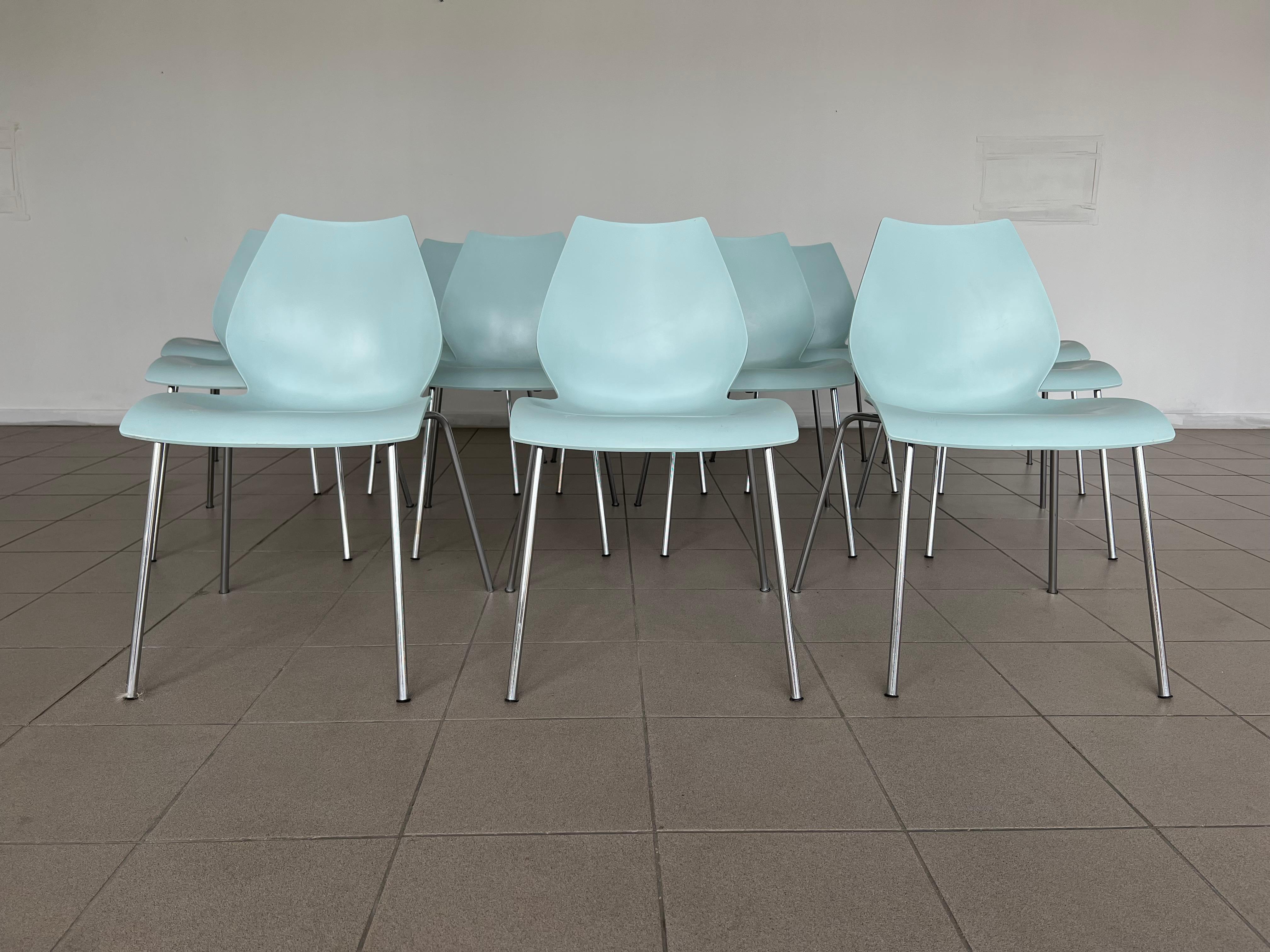 Industrial Italian Maui Pale Blue Side Chairs Vico Magistretti for Kartell - Set of 12 For Sale