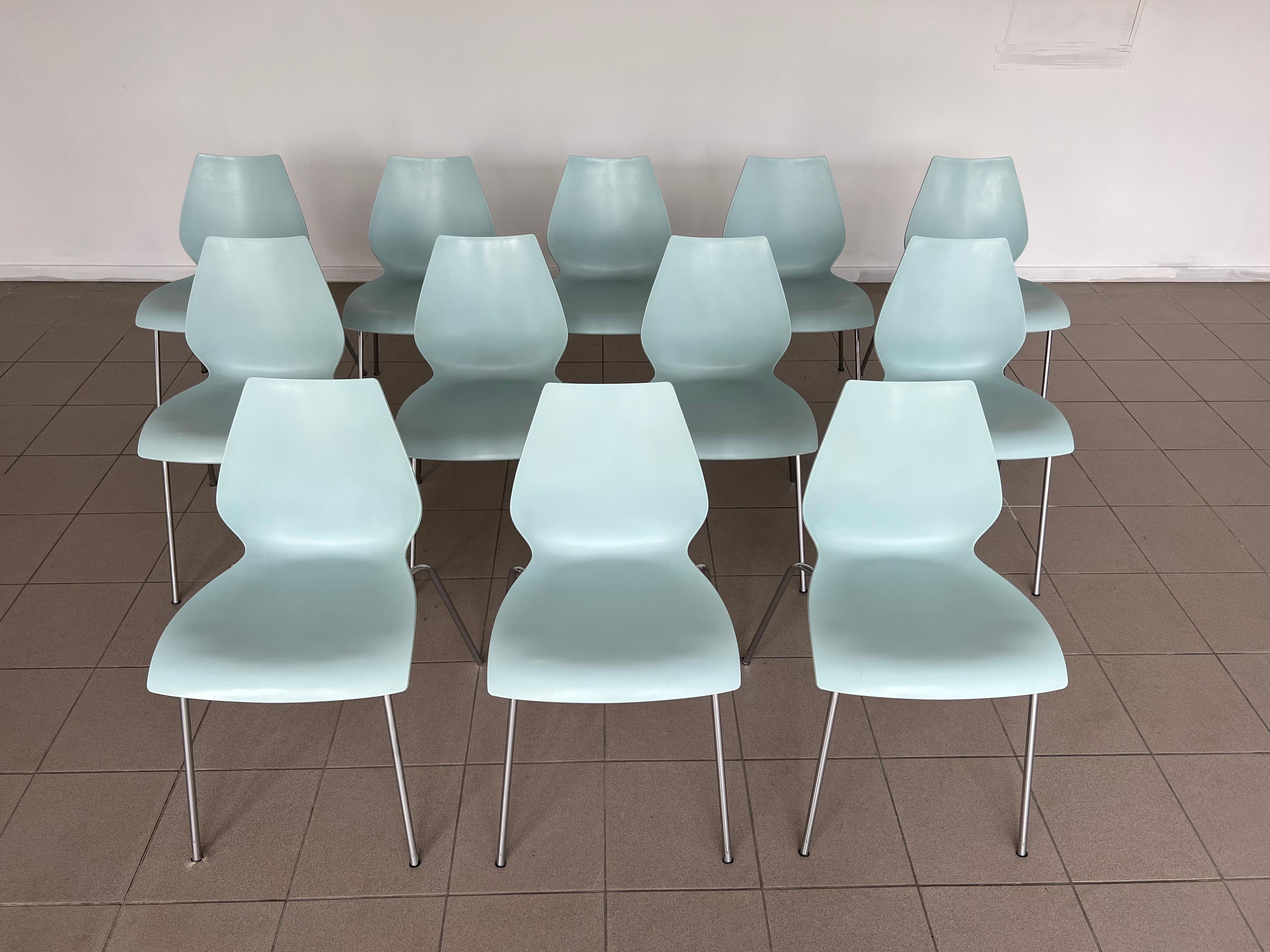 Italian Maui Pale Blue Side Chairs Vico Magistretti for Kartell - Set of 12 In Good Condition For Sale In Bridgeport, CT
