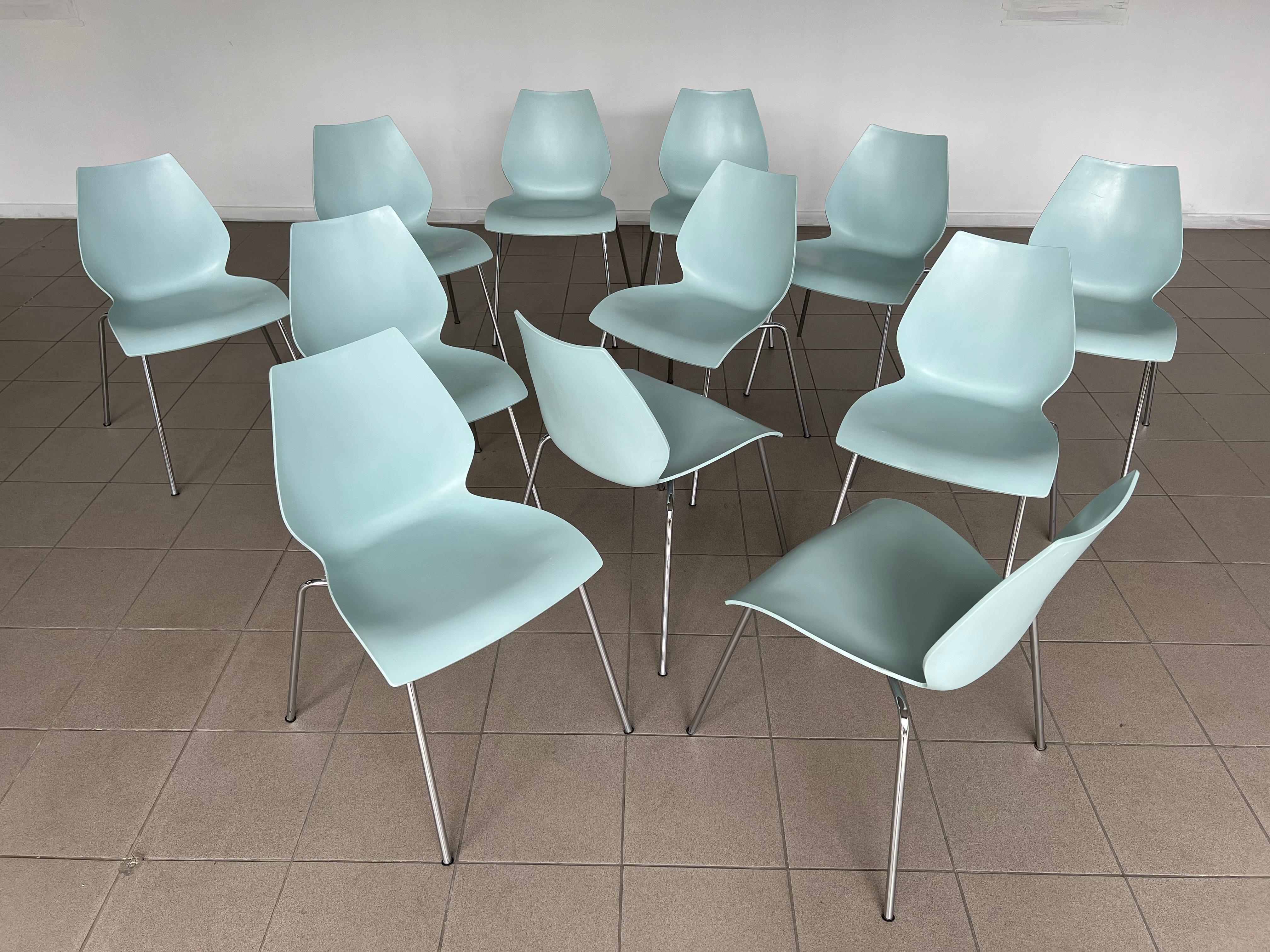Steel Italian Maui Pale Blue Side Chairs Vico Magistretti for Kartell - Set of 12 For Sale