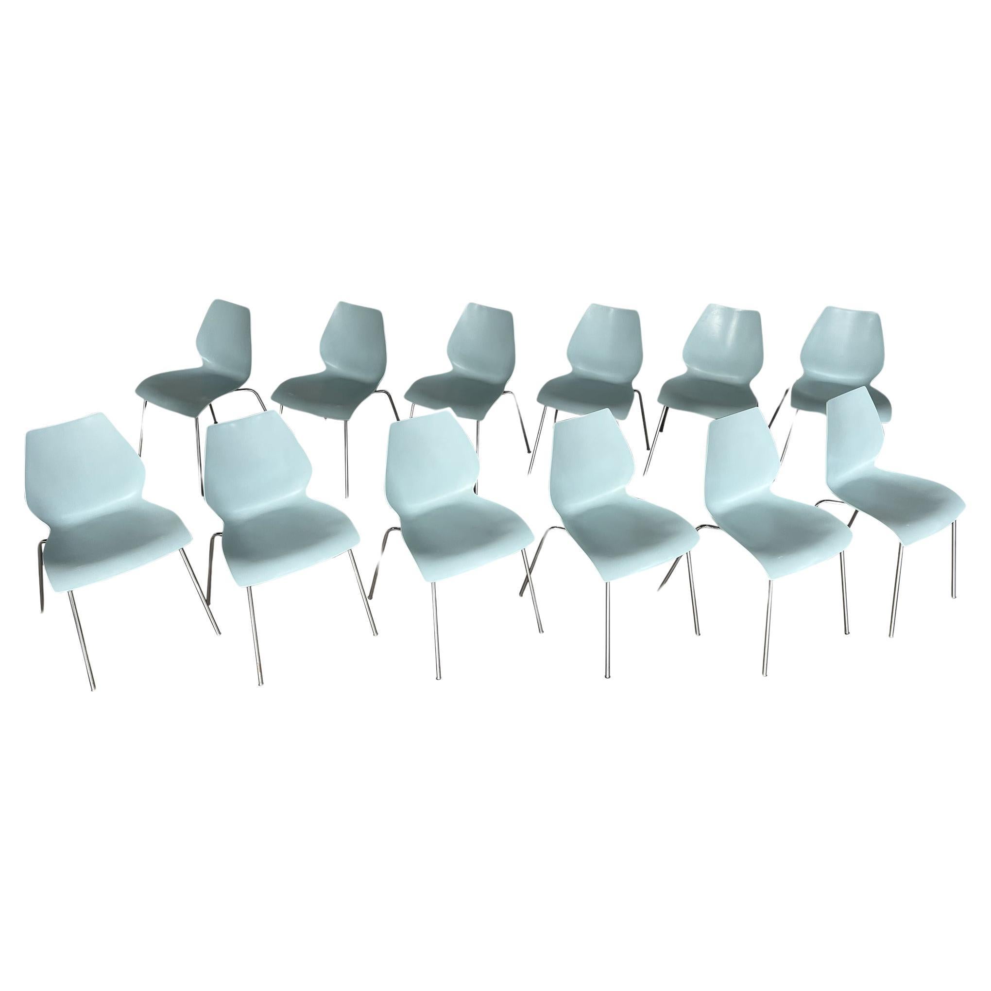 Italian Maui Pale Blue Side Chairs Vico Magistretti for Kartell - Set of 12 For Sale