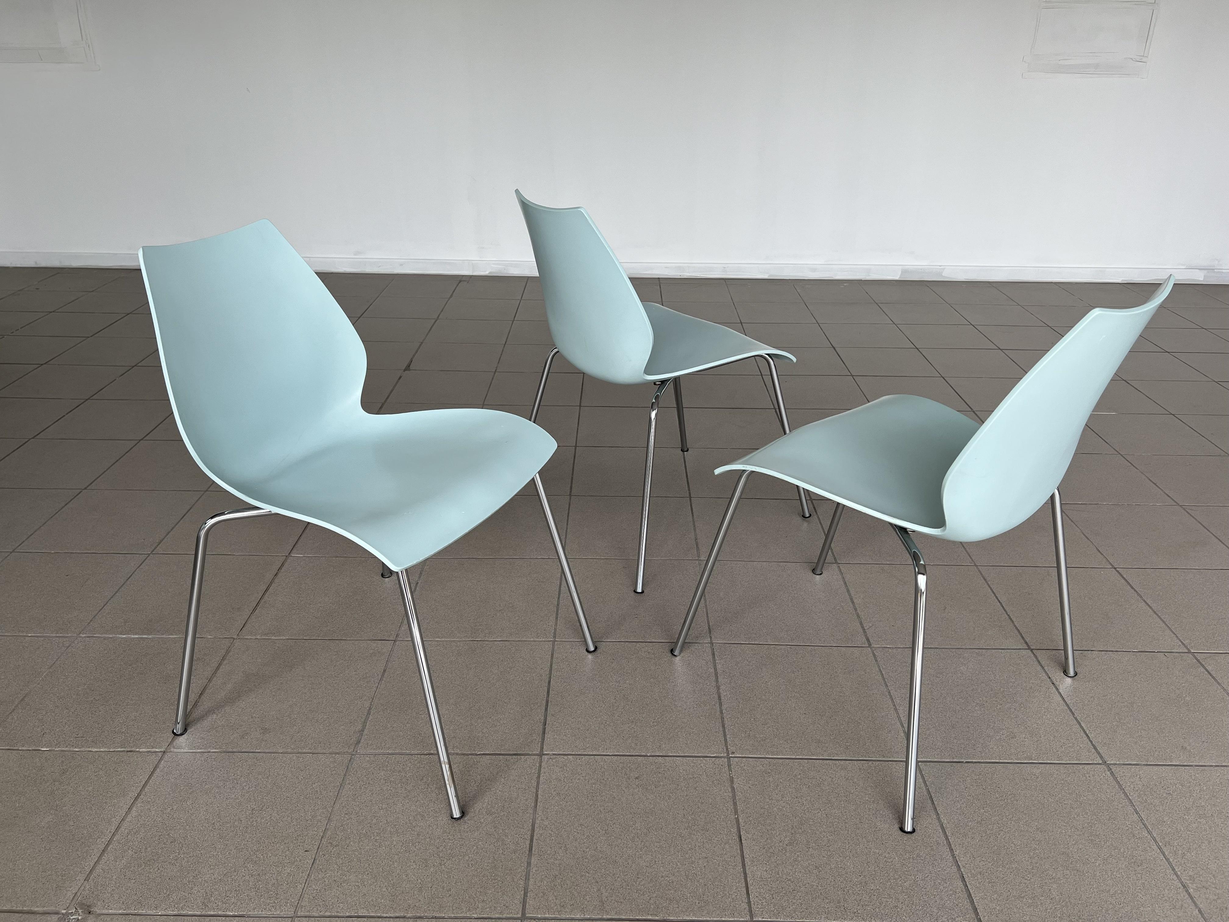 Plastic Italian Maui Pale Blue Side Dining Chair Vico Magistretti for Kartell - Set of 6 For Sale