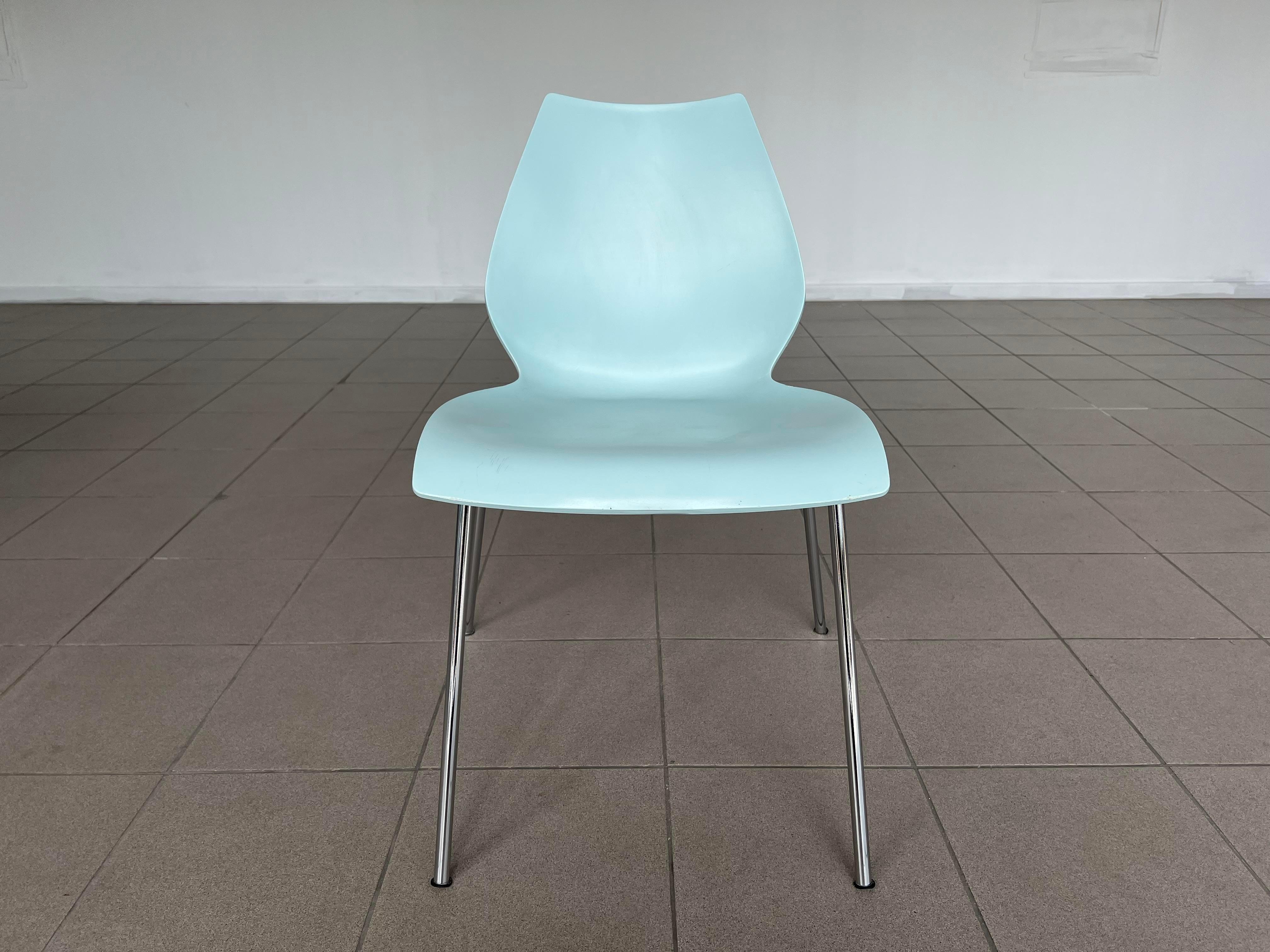 Italian Maui Pale Blue Side Dining Chair Vico Magistretti for Kartell - Set of 6 For Sale 1