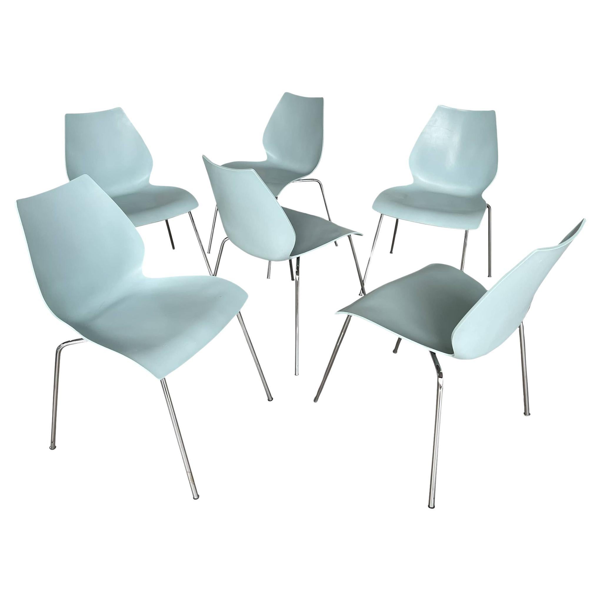Italian Maui Pale Blue Side Dining Chair Vico Magistretti for Kartell - Set of 6 For Sale