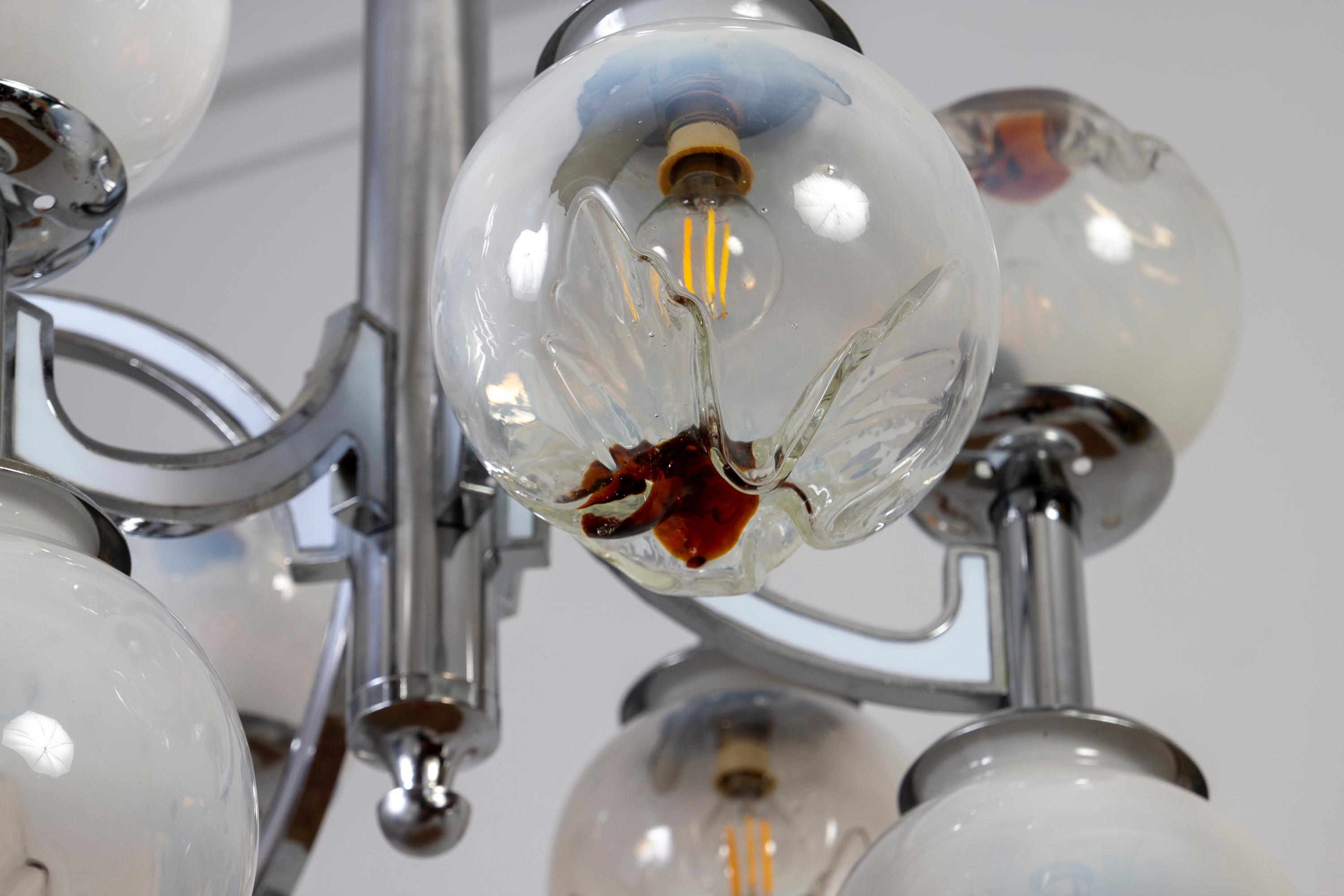 Italian Mazzega Design Carlo Nason Snowball Murano Chandelier, 1960 For Sale 4