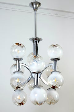 Italian Mazzega Design Carlo Nason Snowball Murano Chandelier, 1960
