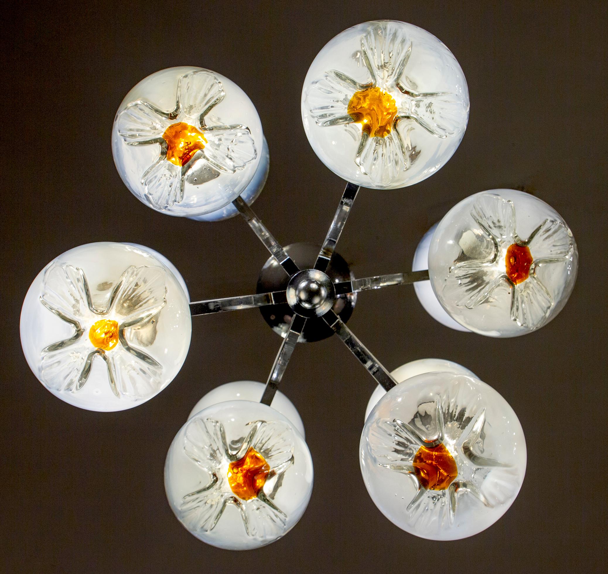 Italian Mazzega Design Carlo Nason Snowball Murano Chandelier, 1960 For Sale 2