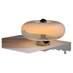 Italian Mazzega "Donut" table lamp in glass and chrome frame from the 70s