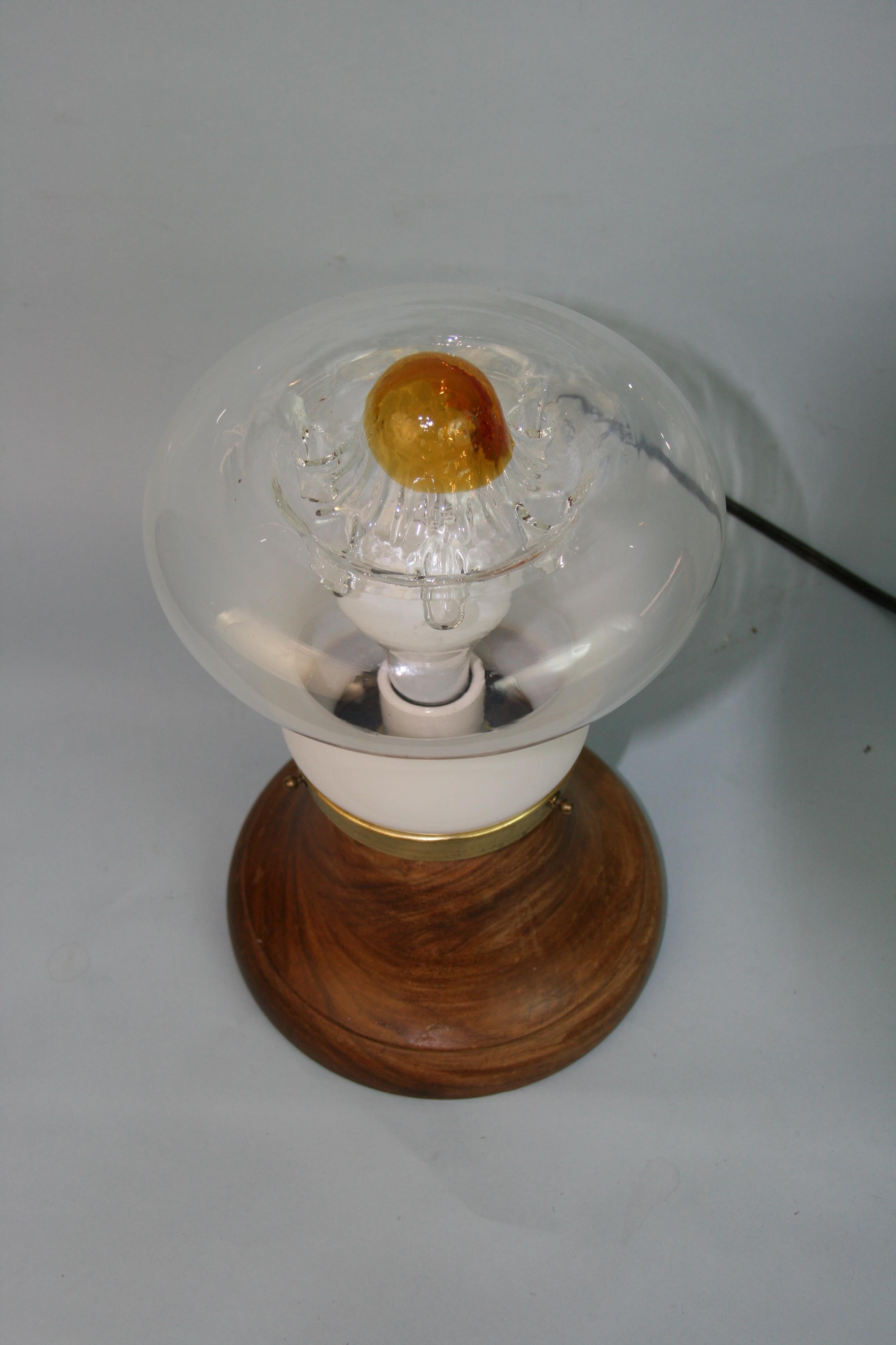 Mid-20th Century Italian Mazzega Glass Lamp Teak Base 1960's