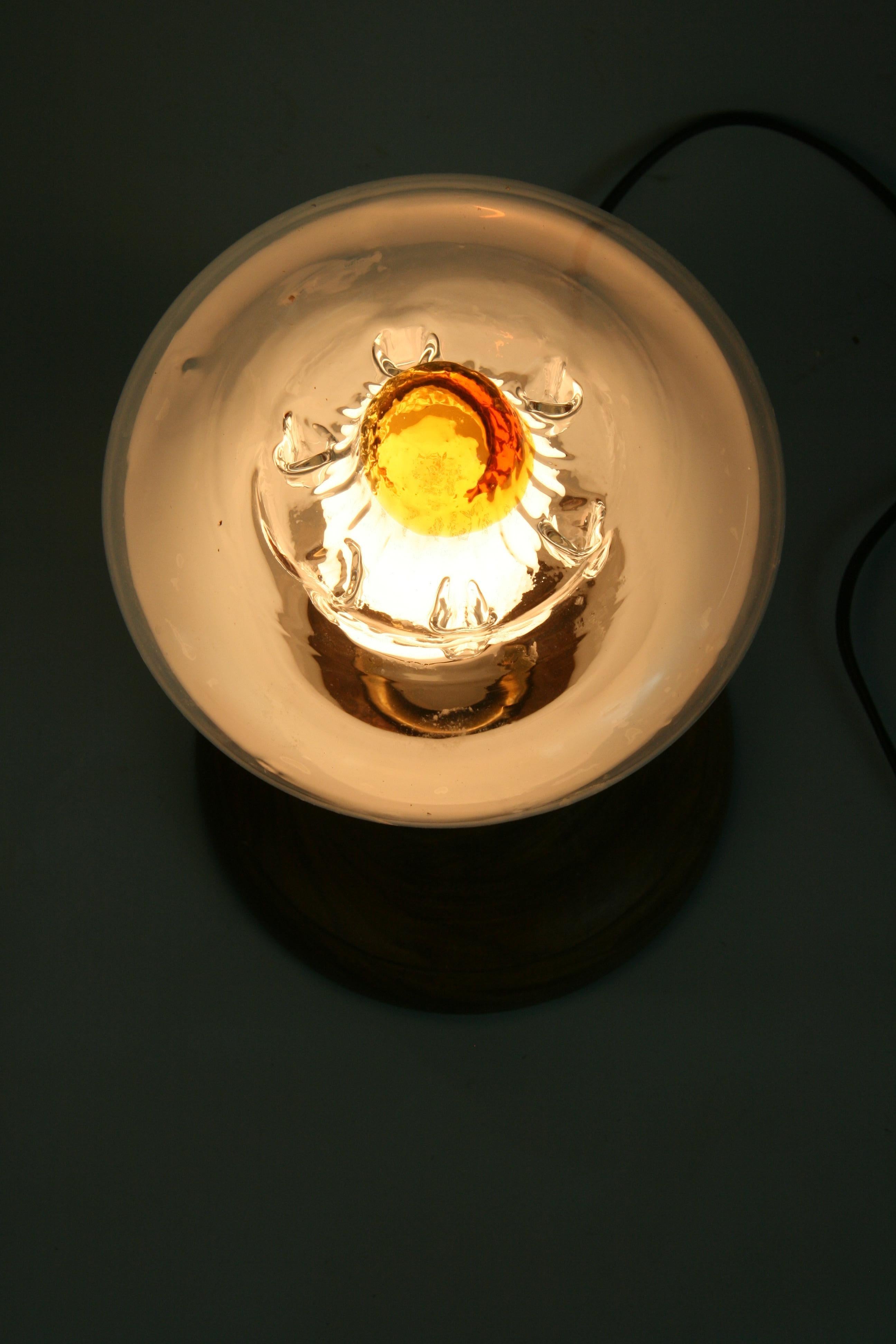 Art Glass Italian Mazzega Glass Lamp Teak Base 1960's