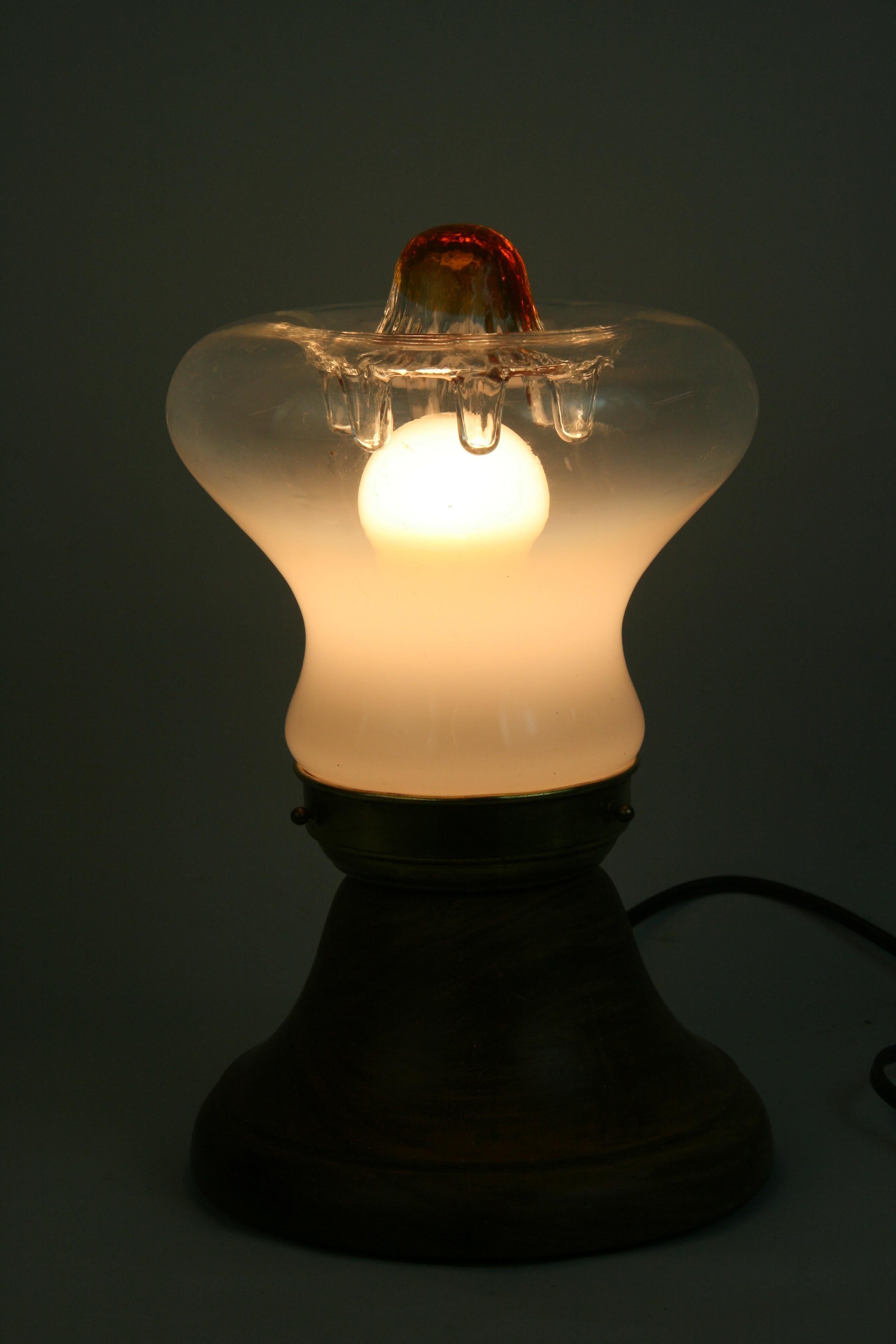 Italian Mazzega Glass Lamp Teak Base 1960's 1