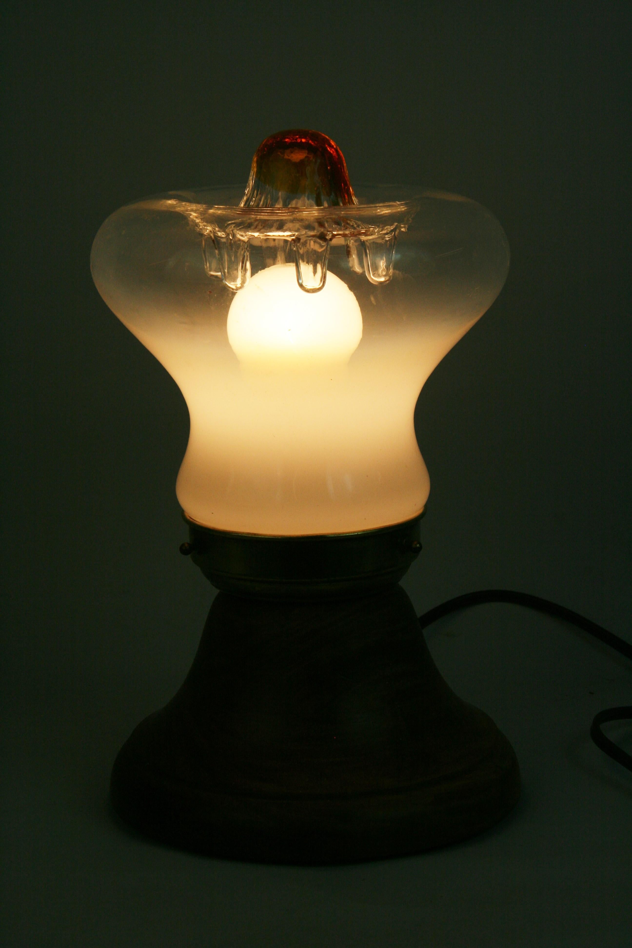 Italian Mazzega Glass Lamp Teak Base 1960's 3