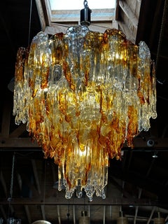 Italian Mazzega Murano Chandelier in Amber and Clear Glass, 1960s