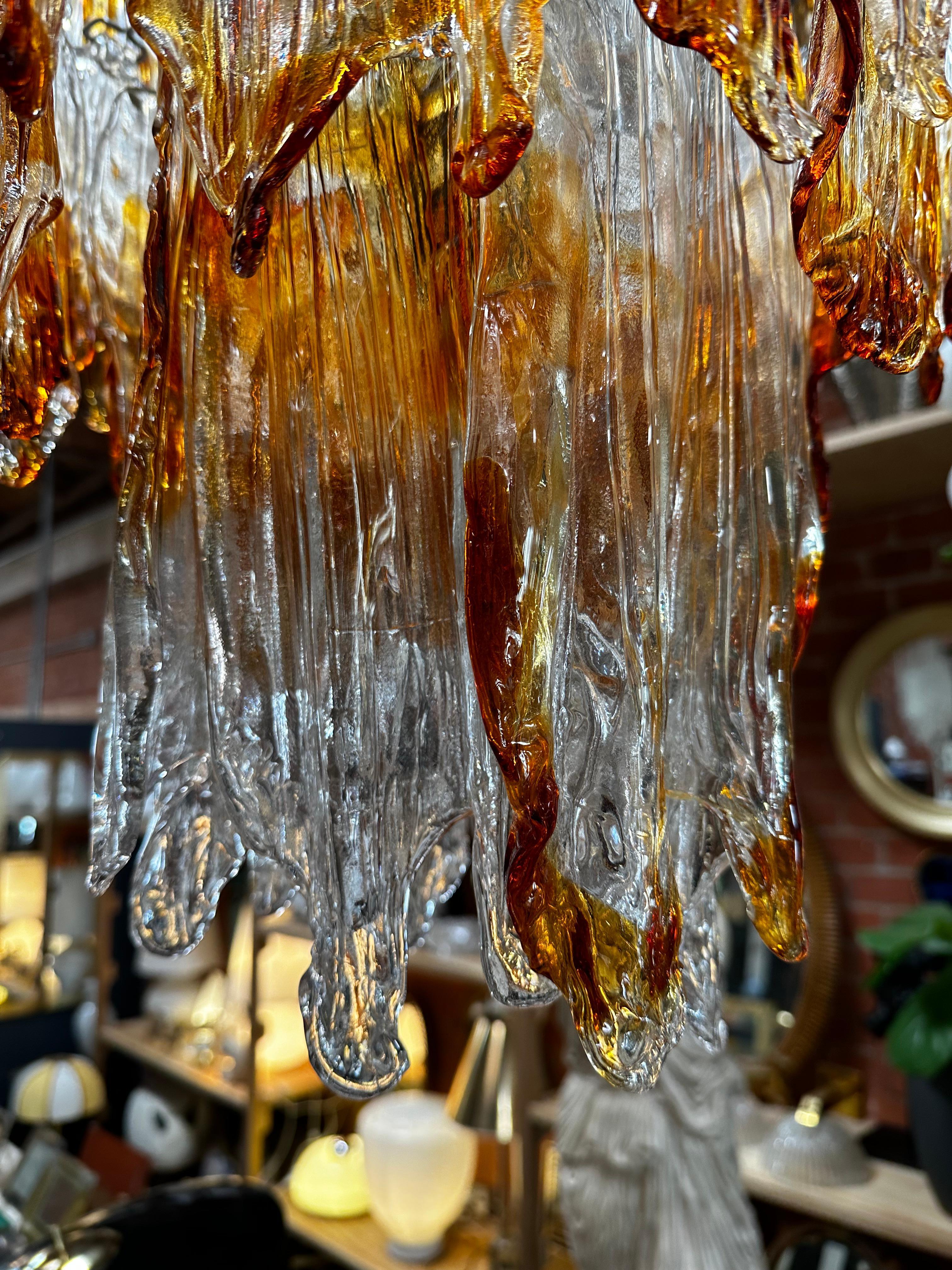 Murano Glass Italian Mazzega Murano Chandelier in Amber and Clear Glass, 1960s For Sale