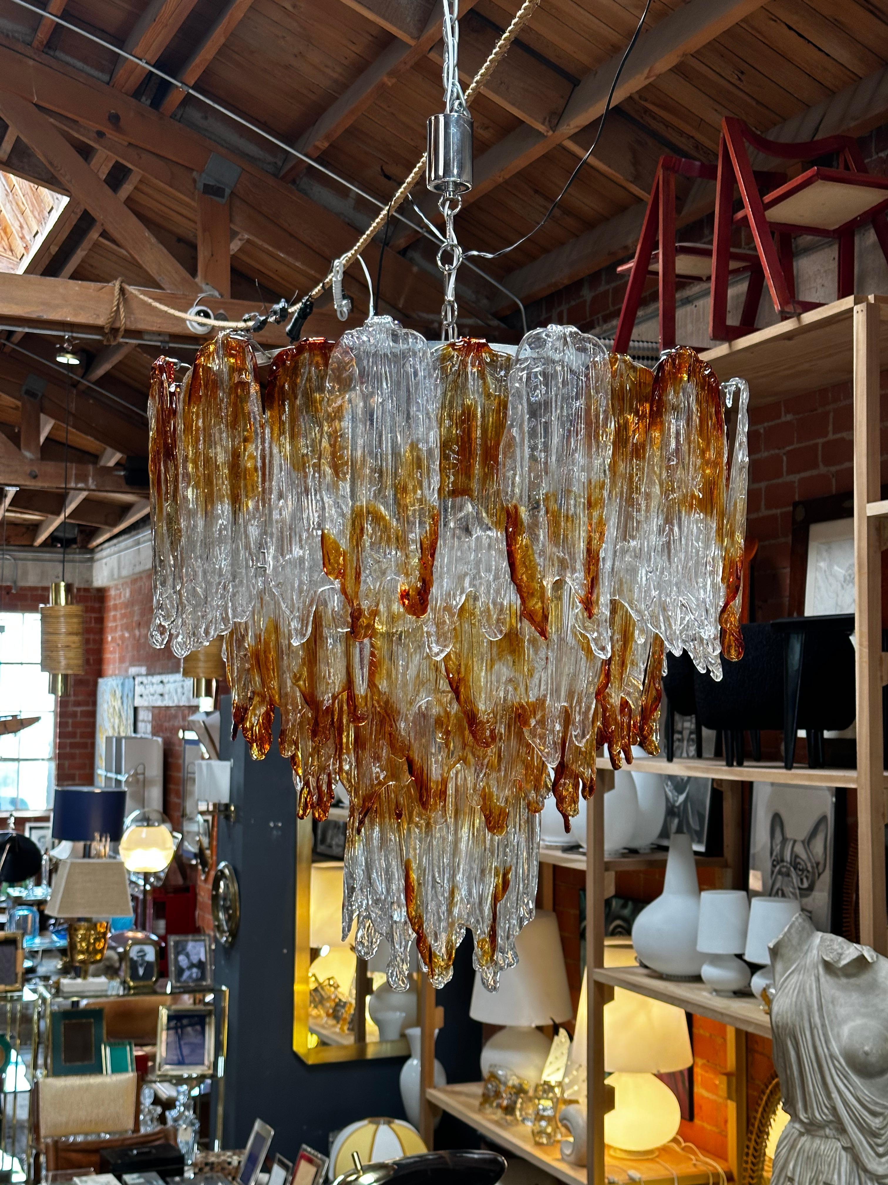 Italian Mazzega Murano Chandelier in Amber and Clear Glass, 1960s For Sale 1