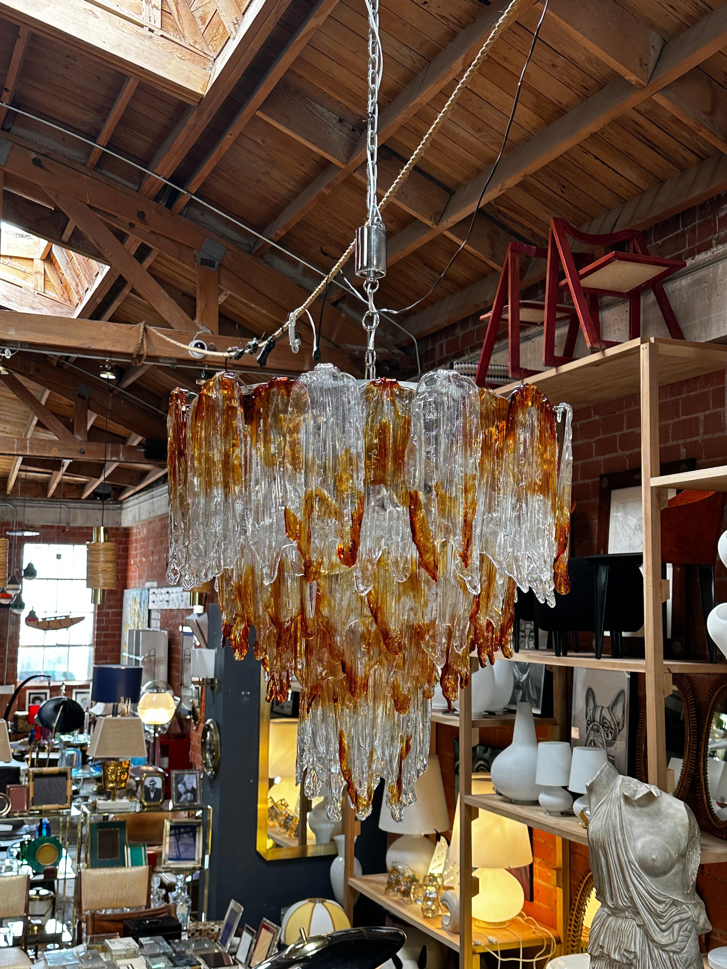 Italian Mazzega Murano Chandelier in Amber and Clear Glass, 1960s For Sale 2