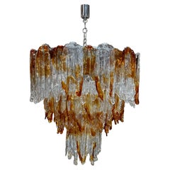 Lampadario italiano di Mazzega Murano in vetro trasparente e ambra, anni '60