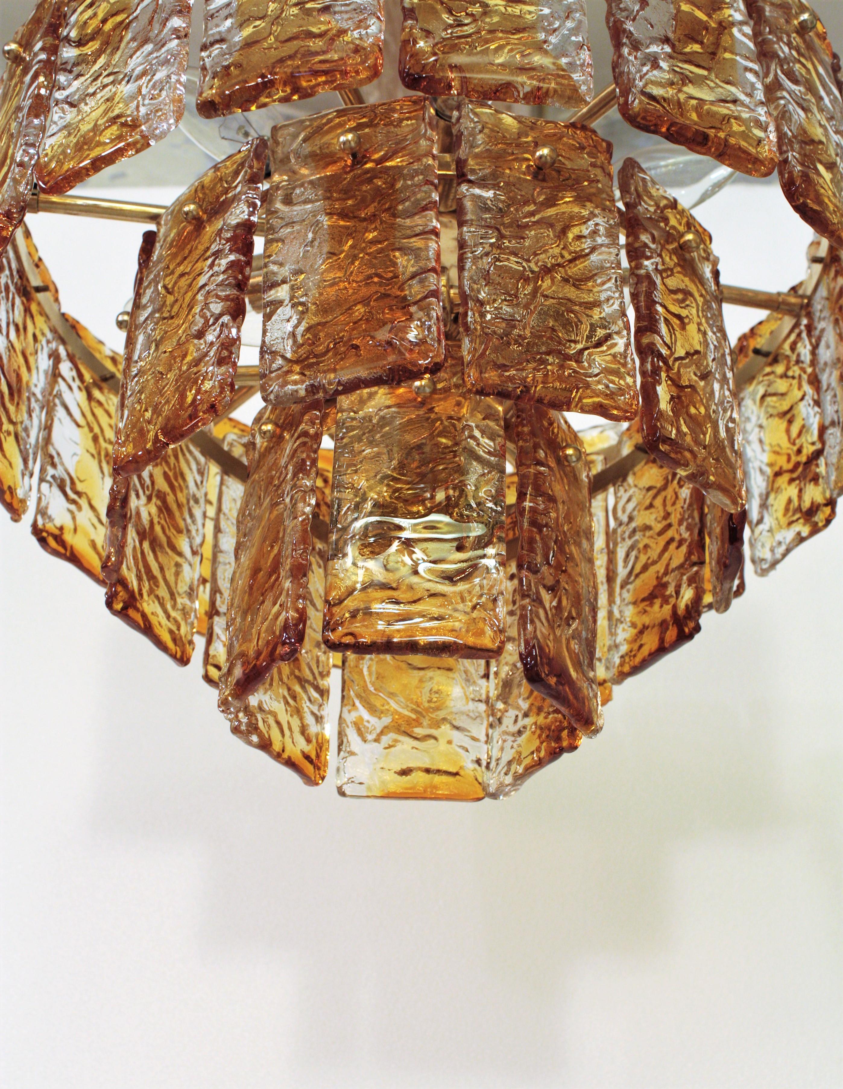 Lustre italien de Murano de Mazzega en verre ambré et transparent Bon état - En vente à Barcelona, ES
