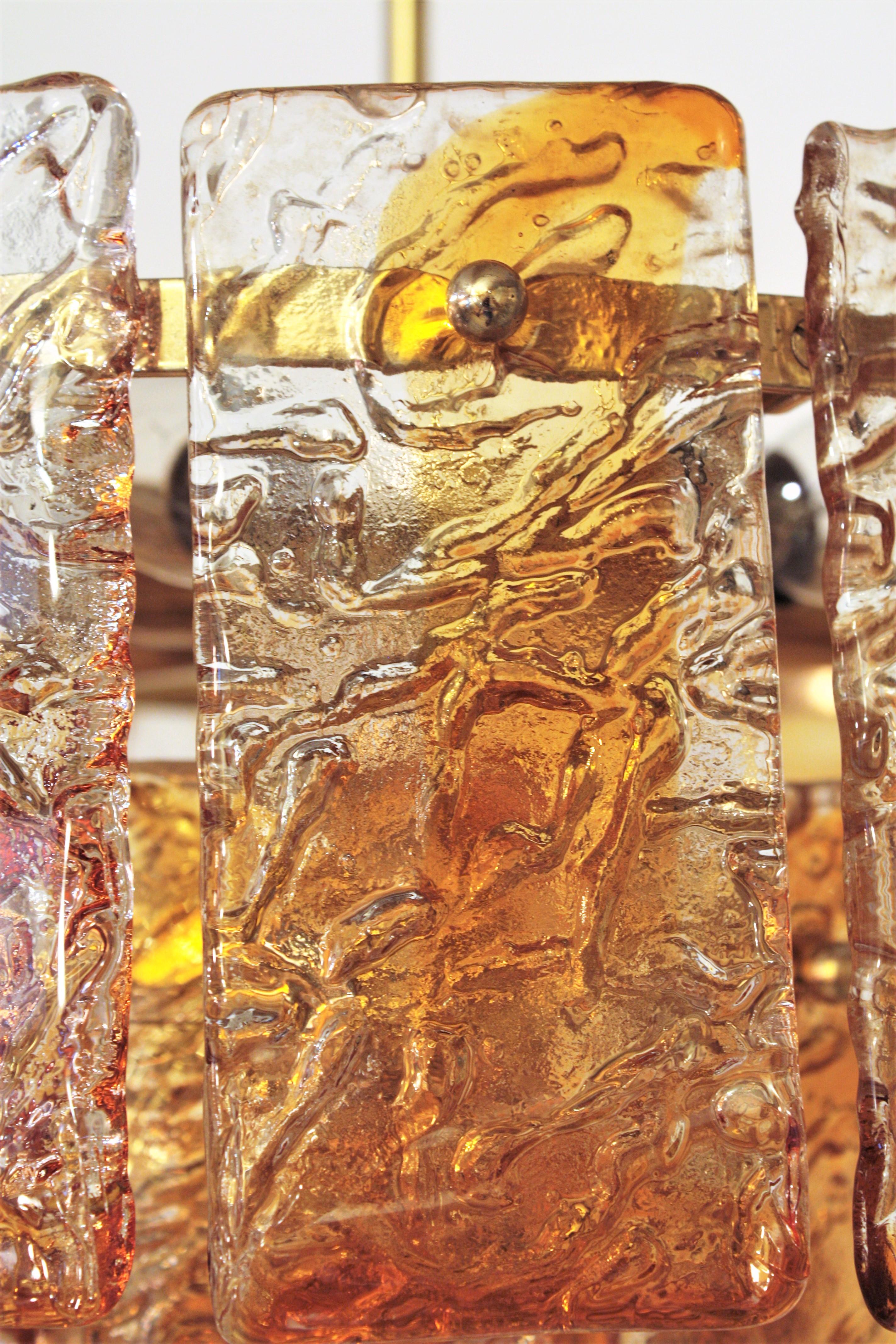 20ième siècle Lustre italien de Murano de Mazzega en verre ambré et transparent en vente