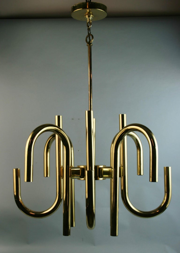 Italian MCM 16 Light Bent Arm Chandelier For Sale at 1stDibs