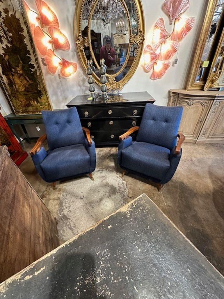 Great pair of vintage Italian MCM armchairs by Gio Ponti. Circa 1970. Perfect for today's transitional designs!