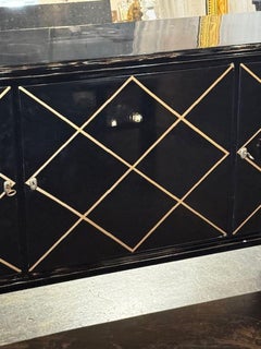 Italian MCM Design Black and Gold Sideboard After Suzanne Guiguichon