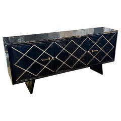 Italian MCM Design Black and Gold Sideboard After Suzanne Guiguichon