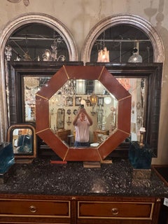 Italian MCM Design Parchment and Brass Octagonal Mirror