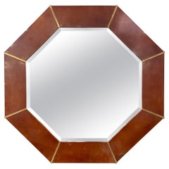 Italian MCM Design Parchment and Brass Octagonal Mirror