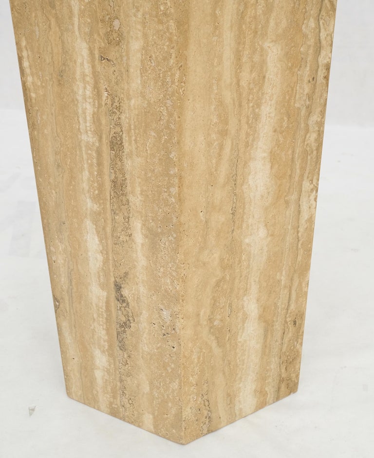 Italian MCM Travertine Hexagon Base Round Glass Top Dining