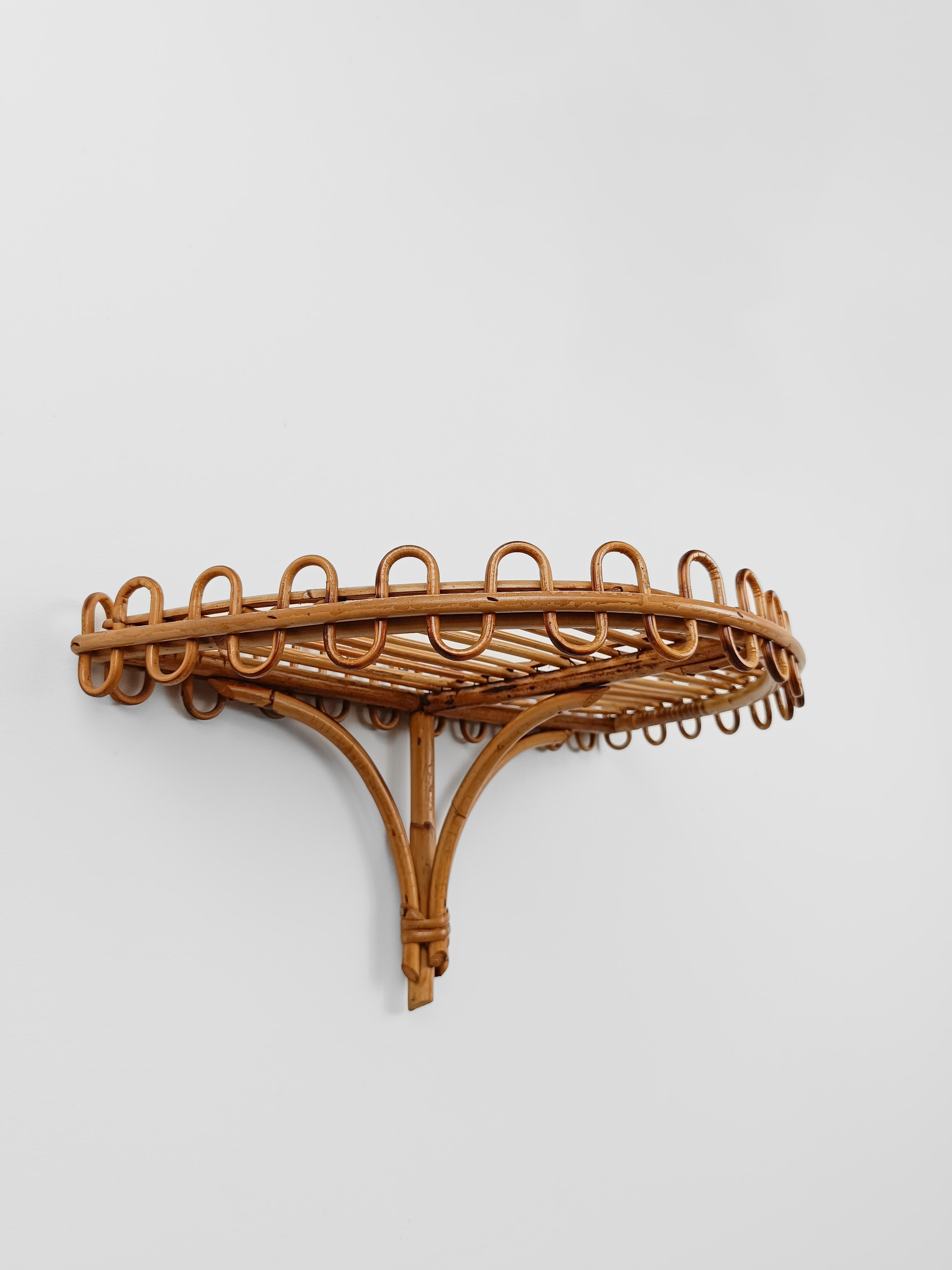 Italian Md 20th Century Wall Shelf / Console Table in Bamboo Rattan, I960s In Good Condition In Roma, IT