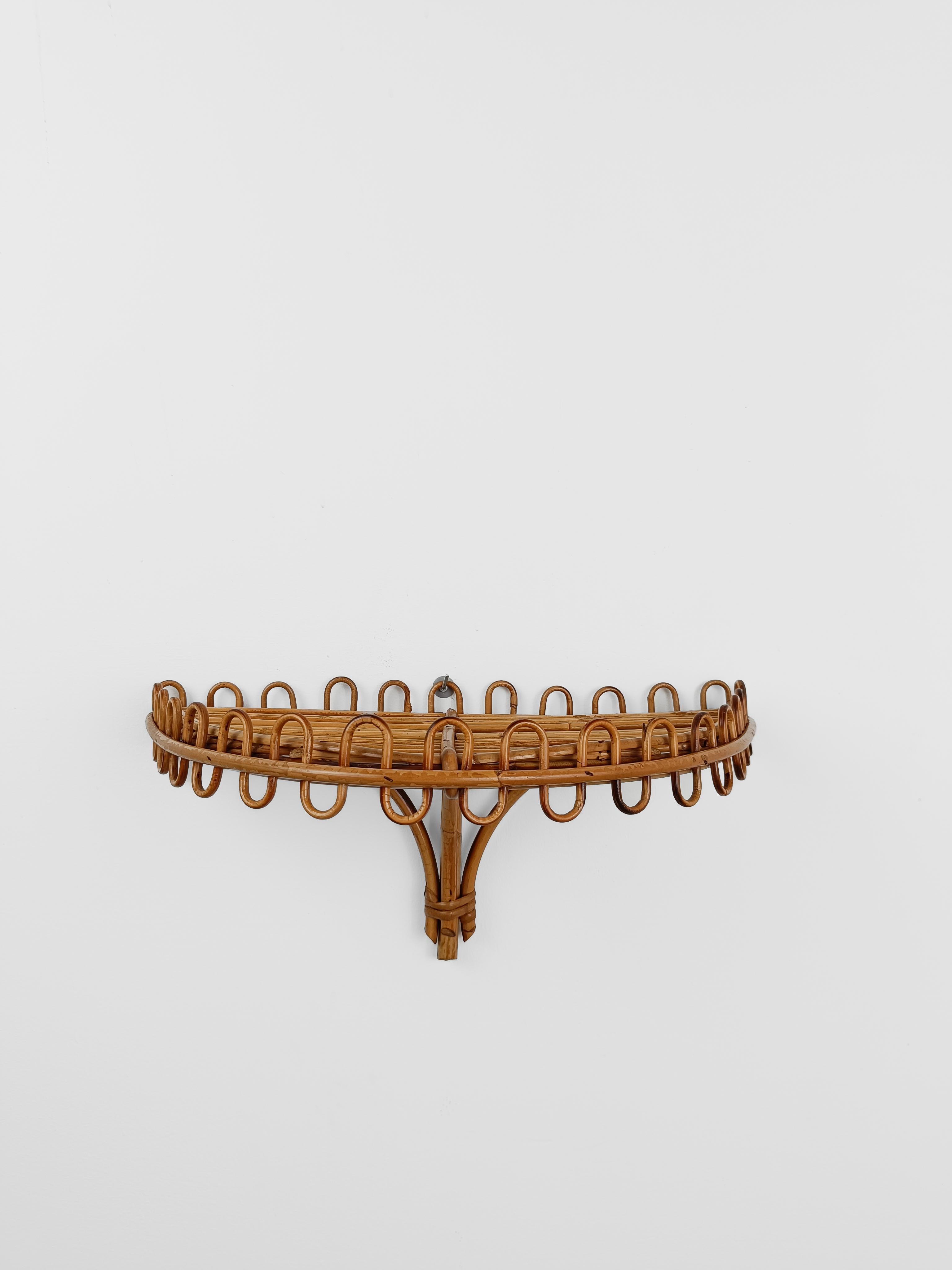 Italian Md 20th Century Wall Shelf / Console Table in Bamboo Rattan, I960s 1