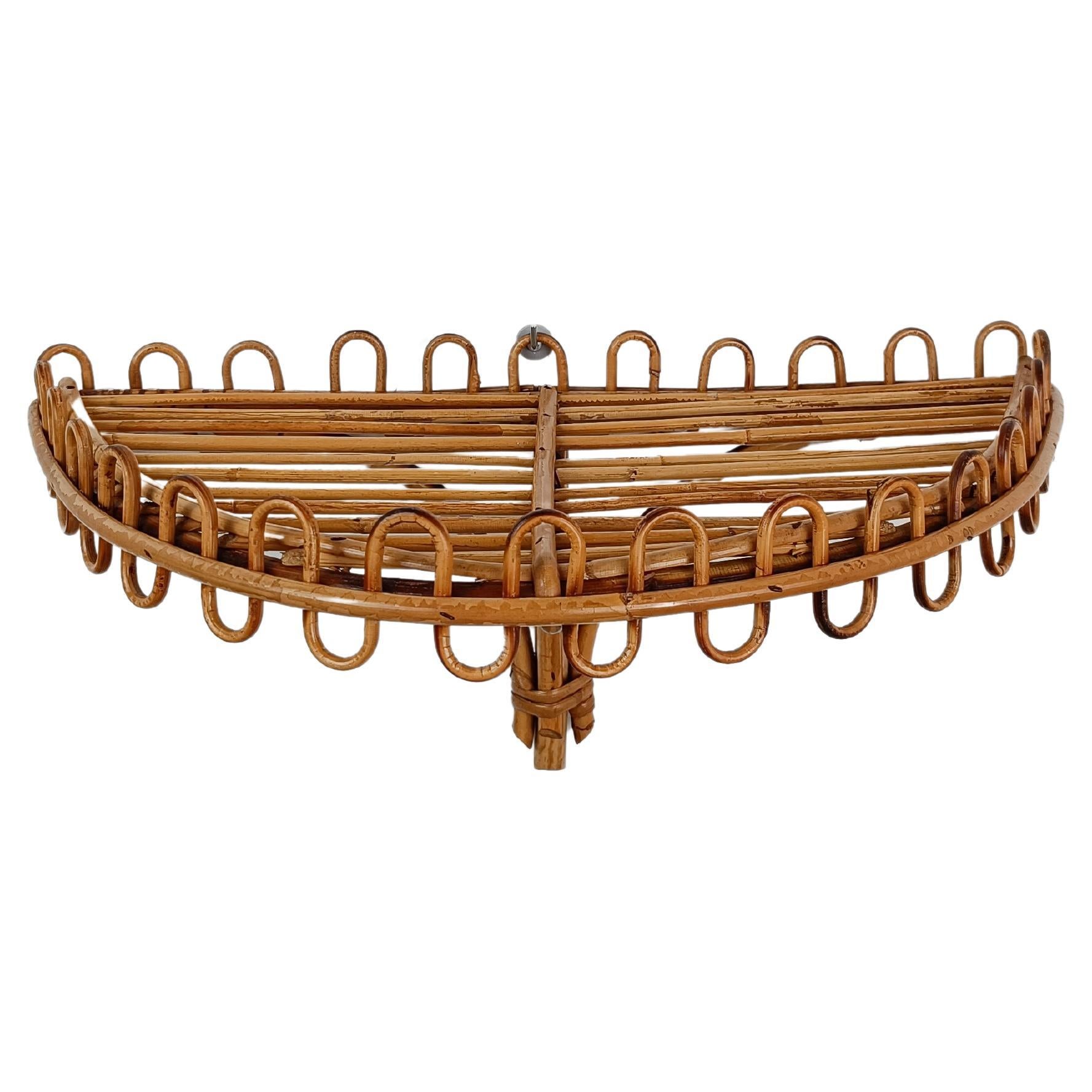 Italian Md 20th Century Wall Shelf / Console Table in Bamboo Rattan, I960s