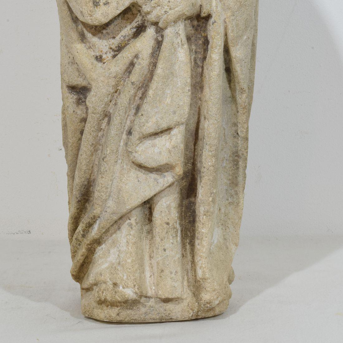 Italian Medieval Gothic Carved Stone Saint Statue For Sale 6