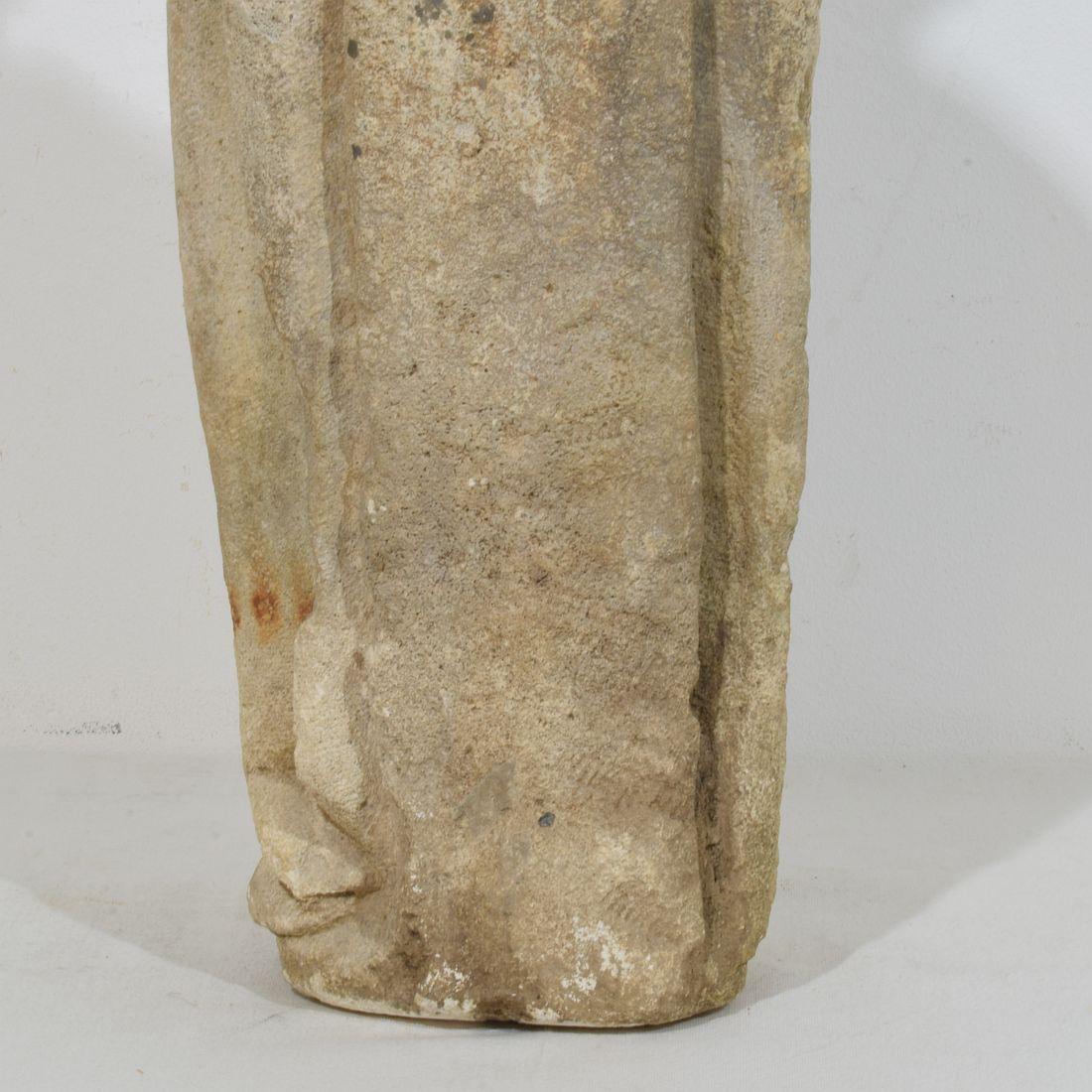 Italian Medieval Gothic Carved Stone Saint Statue For Sale 7