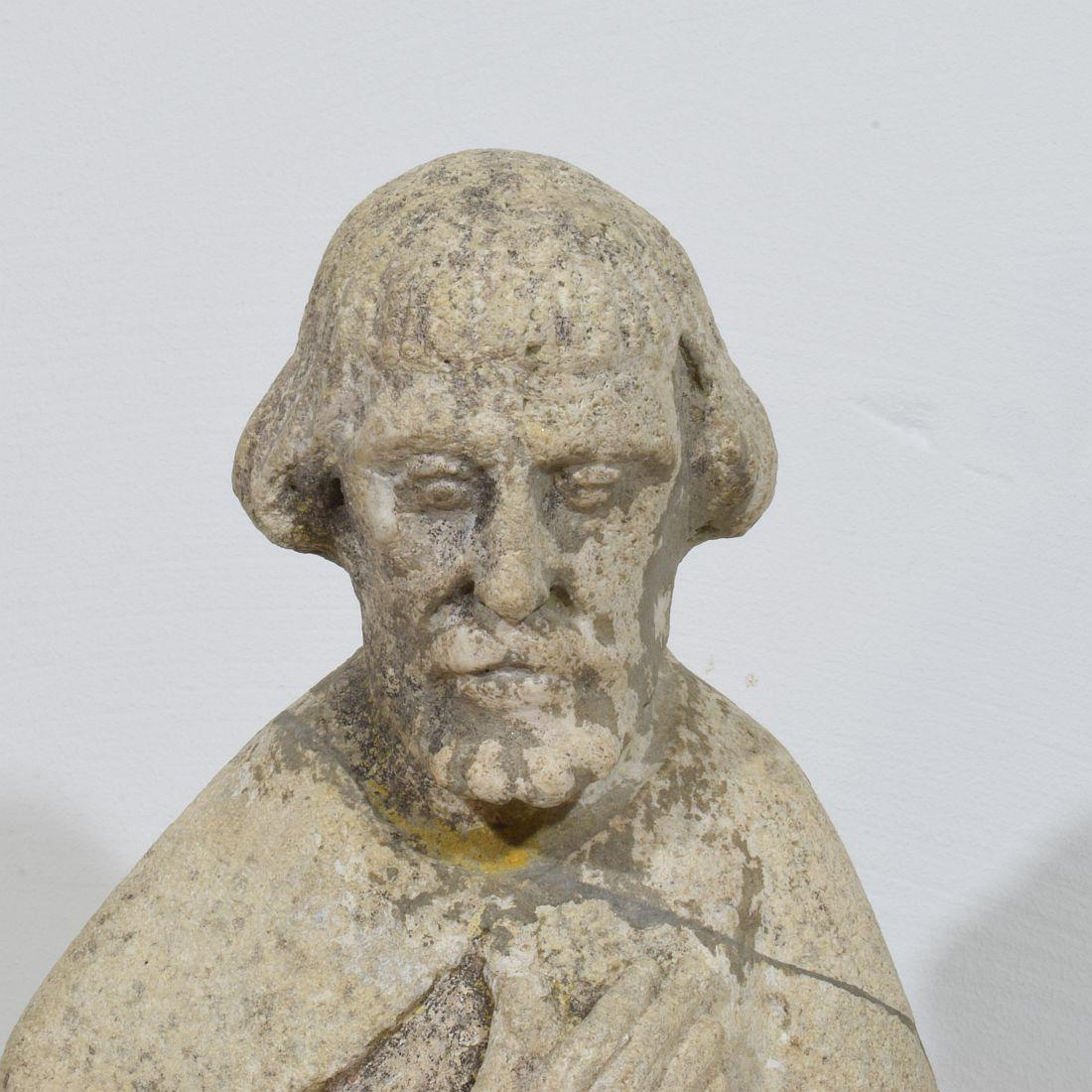 Italian Medieval Gothic Carved Stone Saint Statue For Sale 8