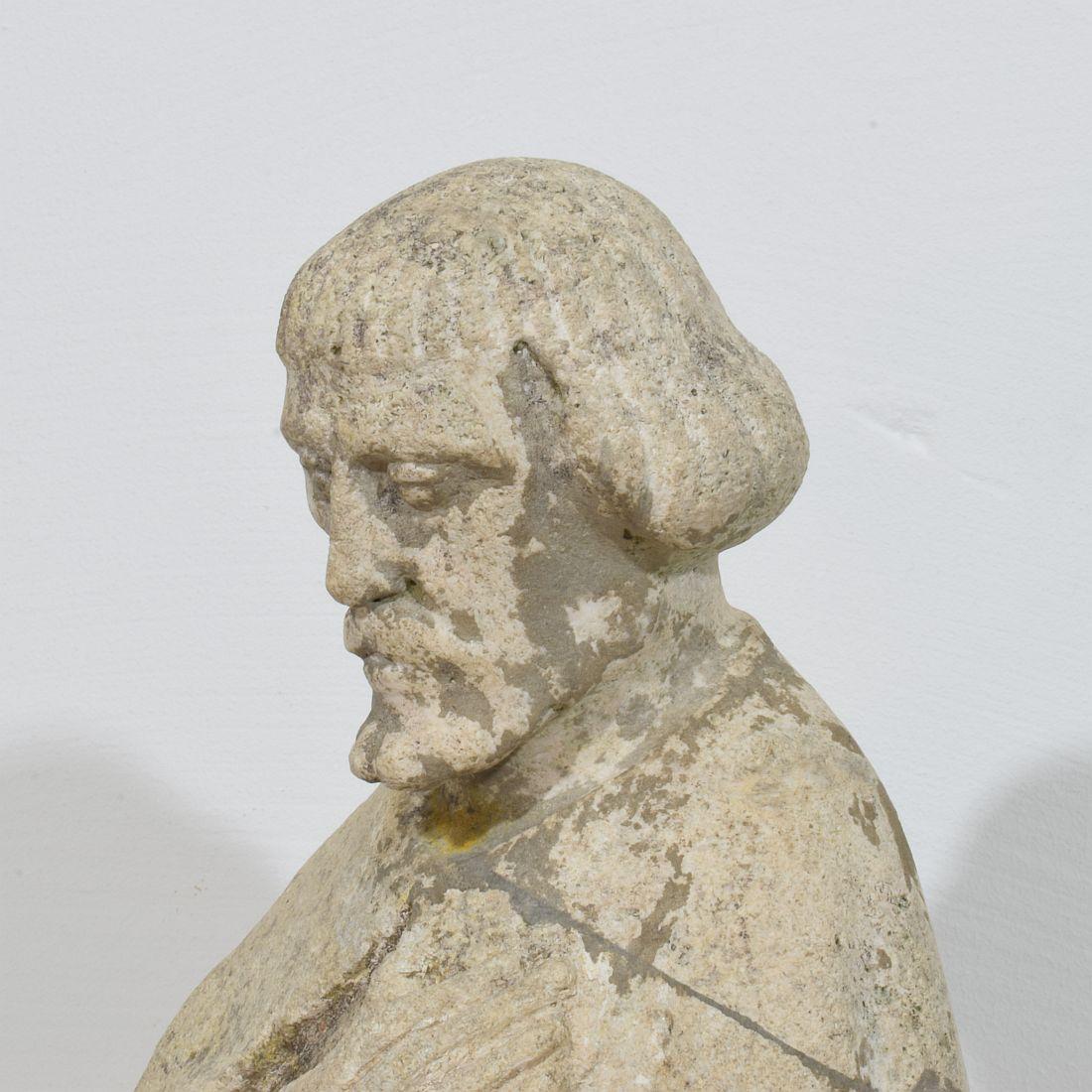 Italian Medieval Gothic Carved Stone Saint Statue For Sale 9