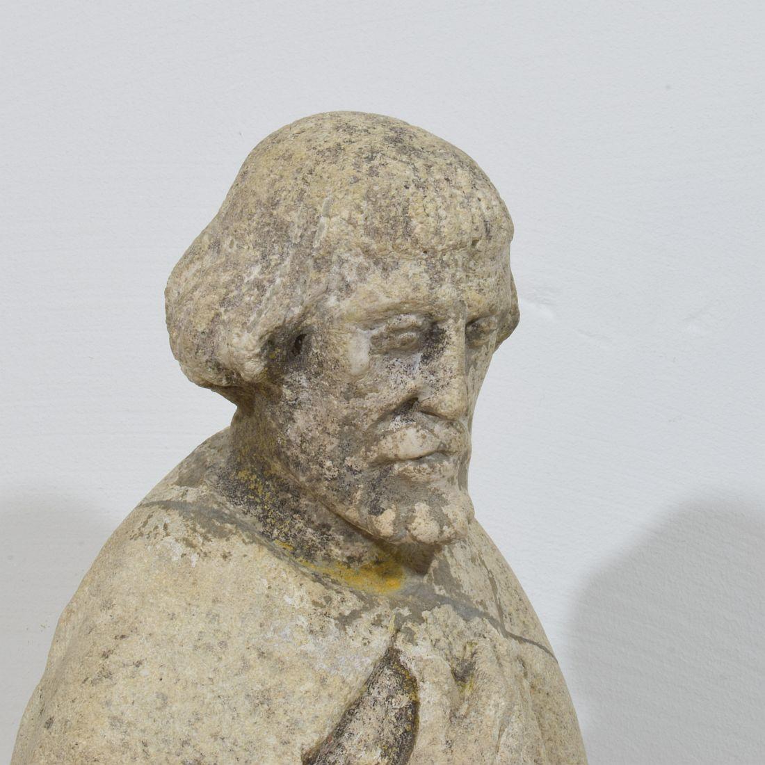 Italian Medieval Gothic Carved Stone Saint Statue For Sale 10