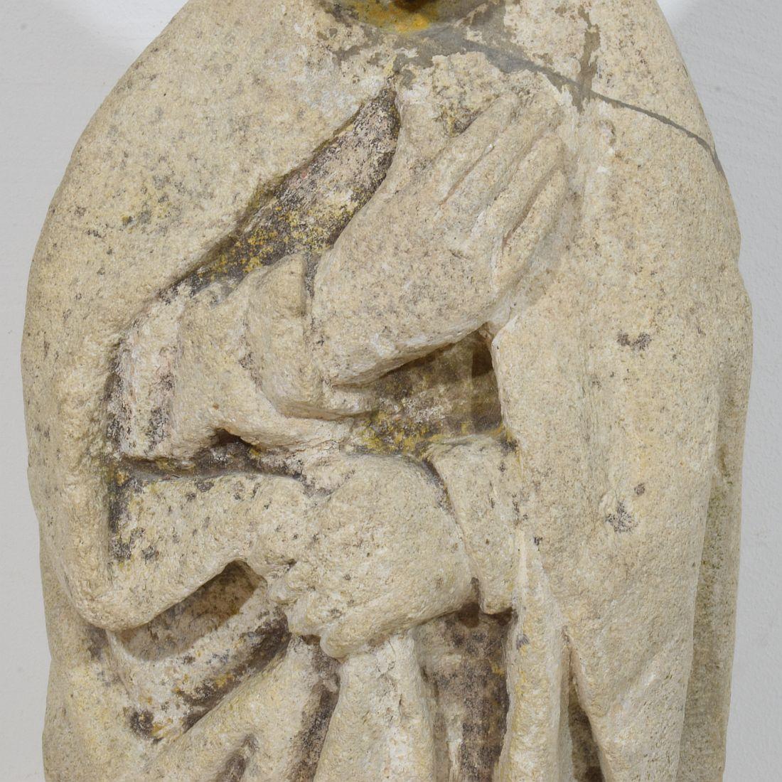 Italian Medieval Gothic Carved Stone Saint Statue For Sale 11