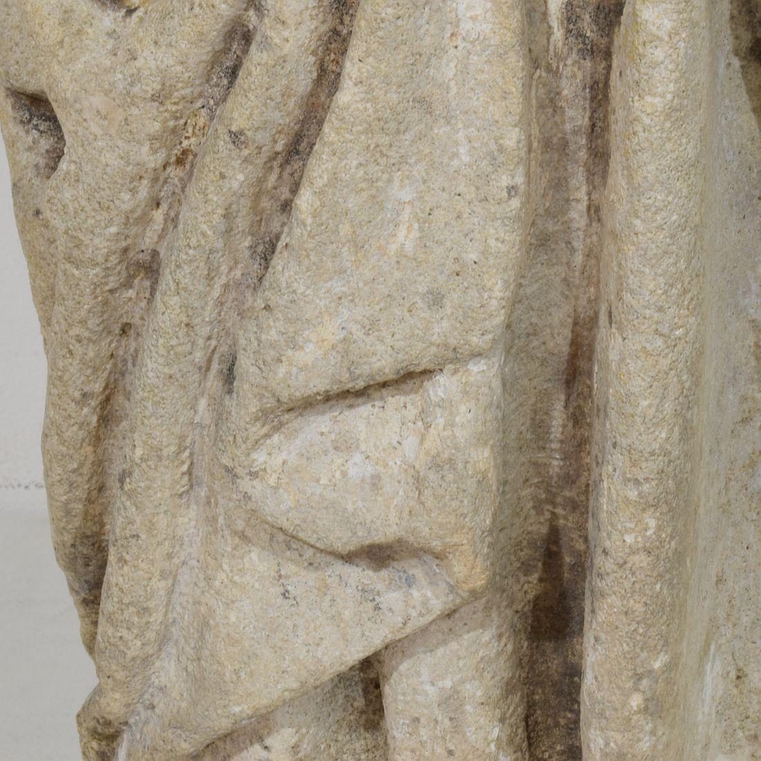 Italian Medieval Gothic Carved Stone Saint Statue For Sale 12