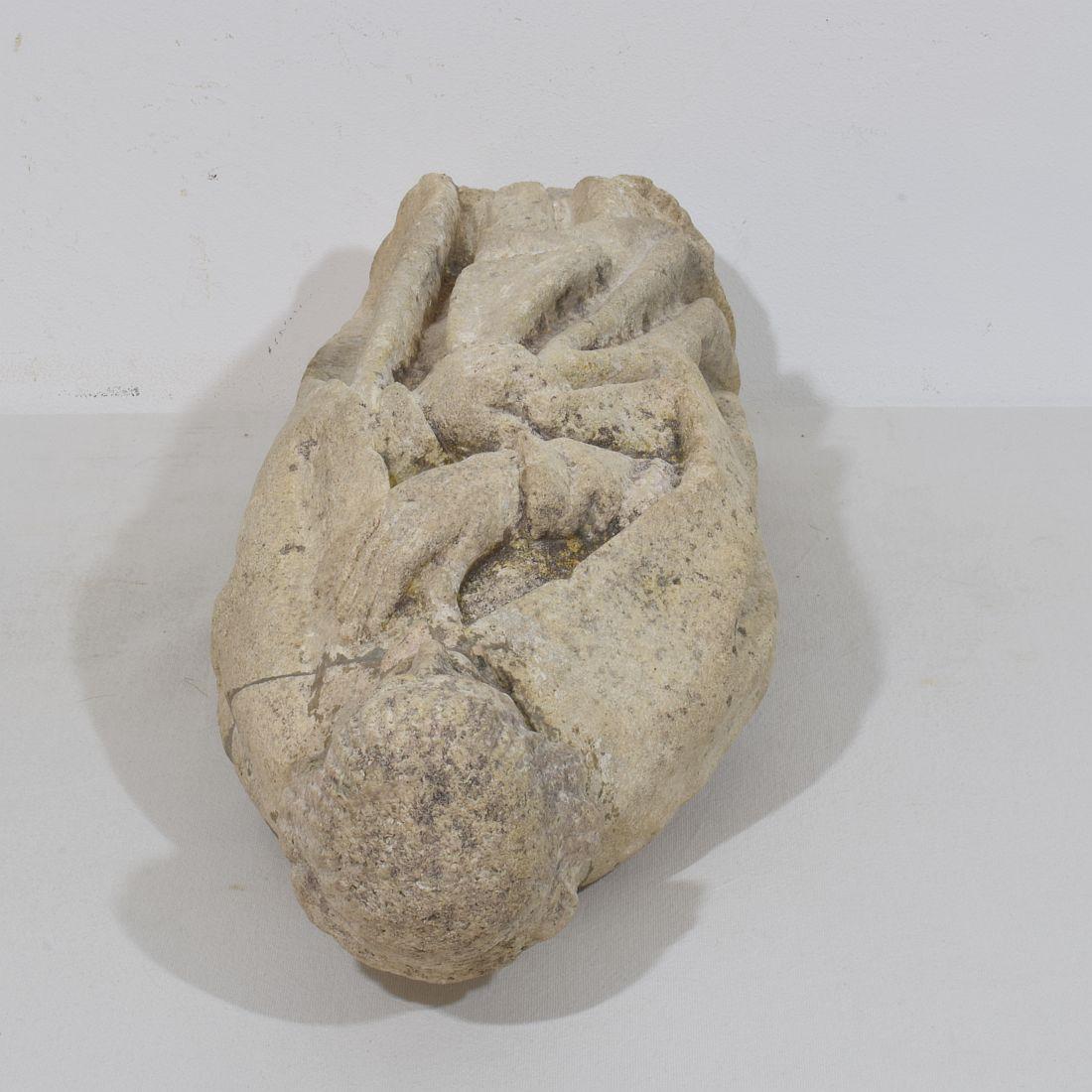 Italian Medieval Gothic Carved Stone Saint Statue For Sale 13