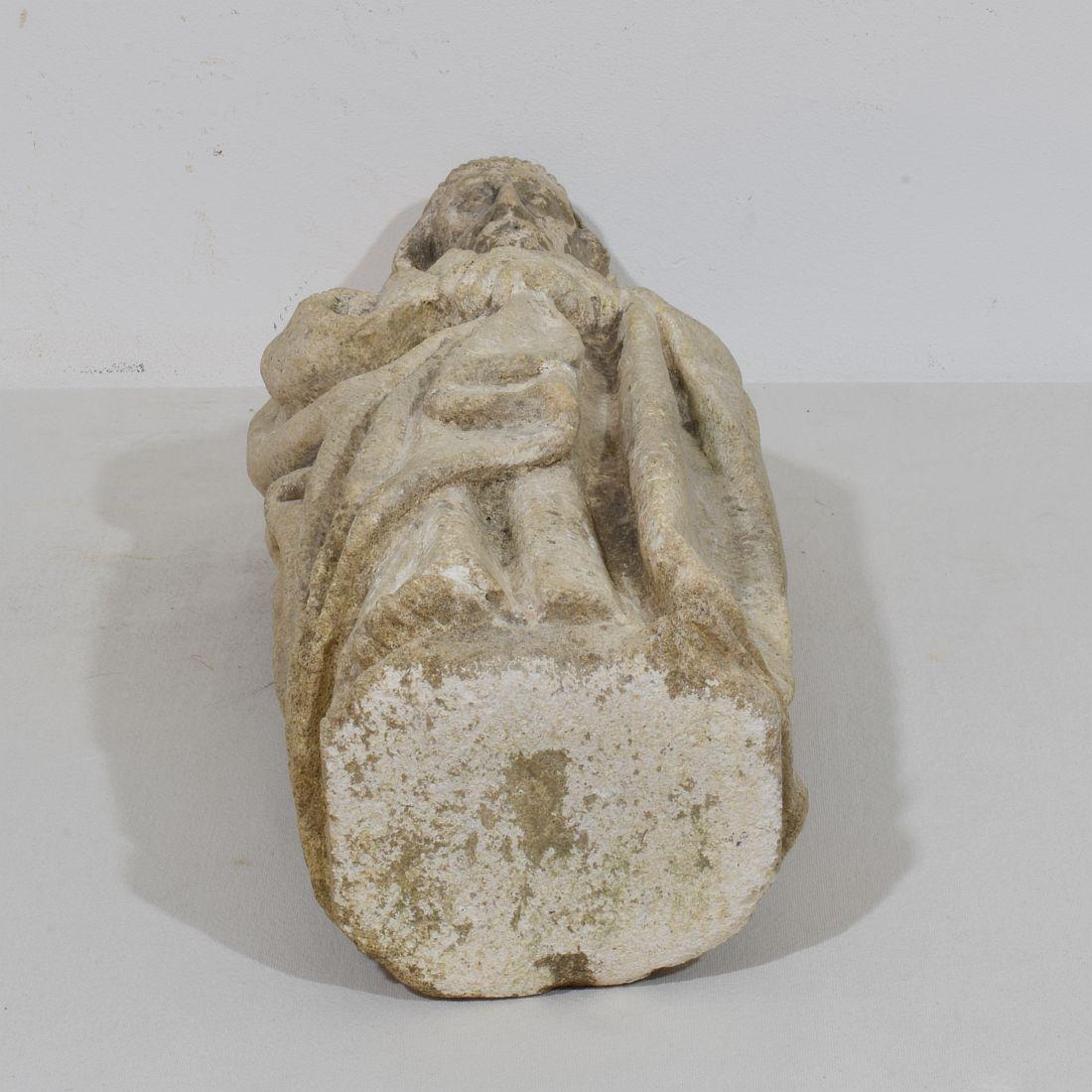 Italian Medieval Gothic Carved Stone Saint Statue For Sale 14