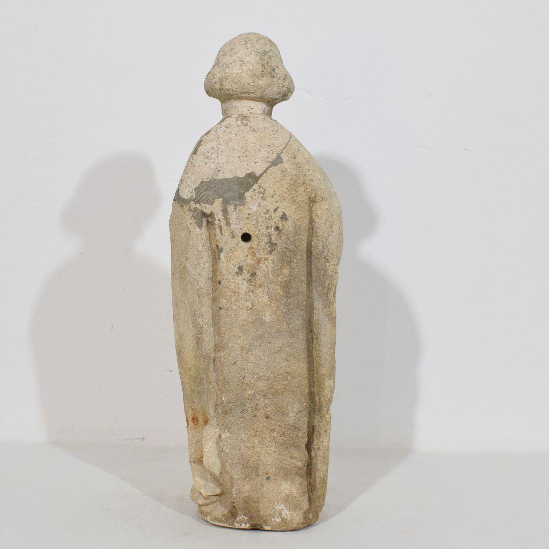 18th Century and Earlier Italian Medieval Gothic Carved Stone Saint Statue For Sale