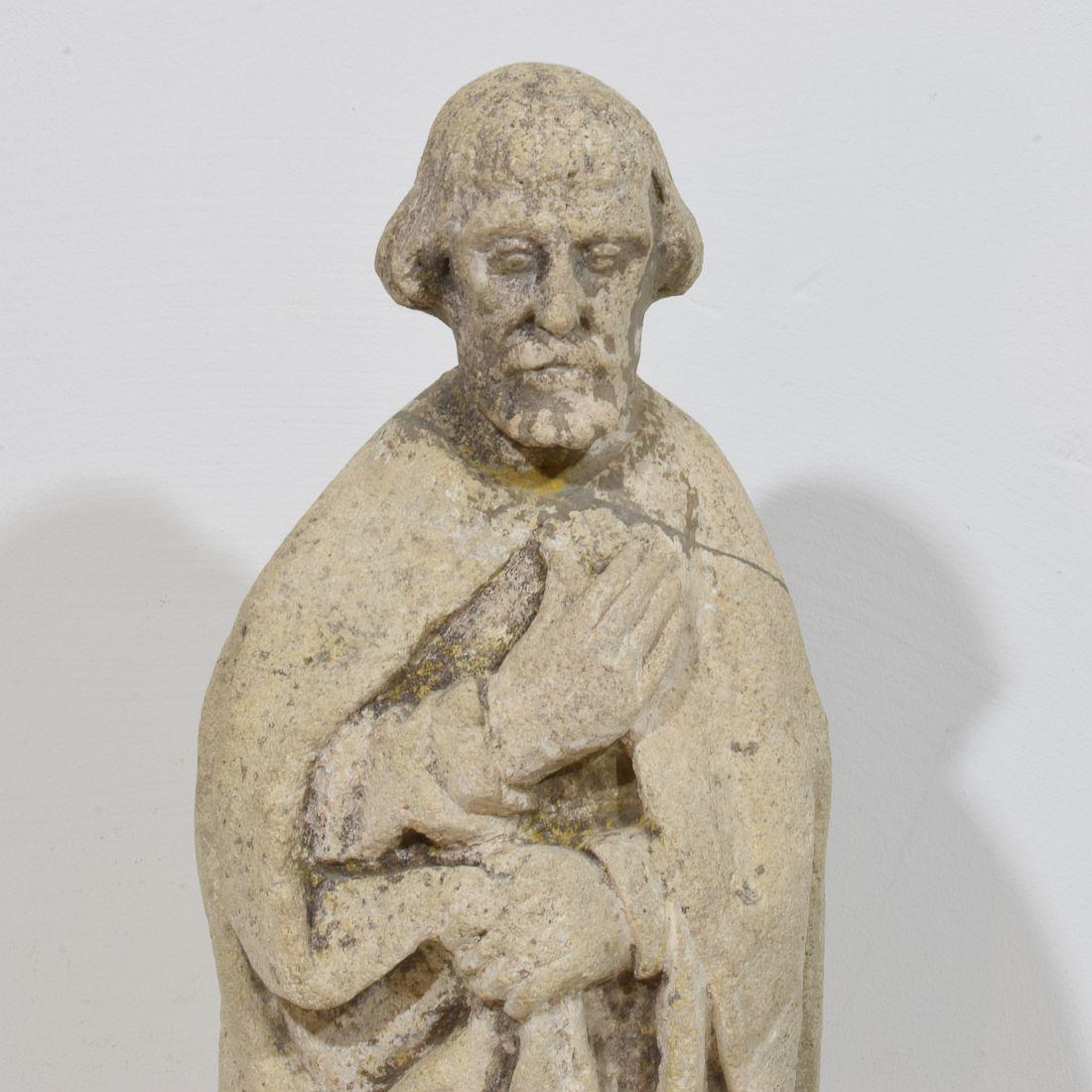 Italian Medieval Gothic Carved Stone Saint Statue For Sale 2