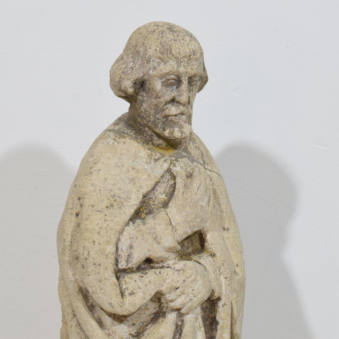 Italian Medieval Gothic Carved Stone Saint Statue For Sale 4