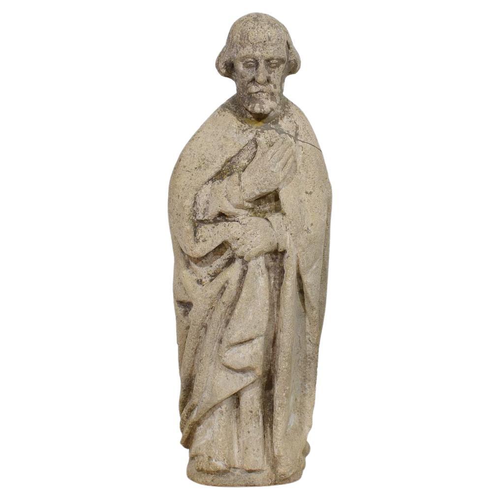 Italian Medieval Gothic Carved Stone Saint Statue For Sale