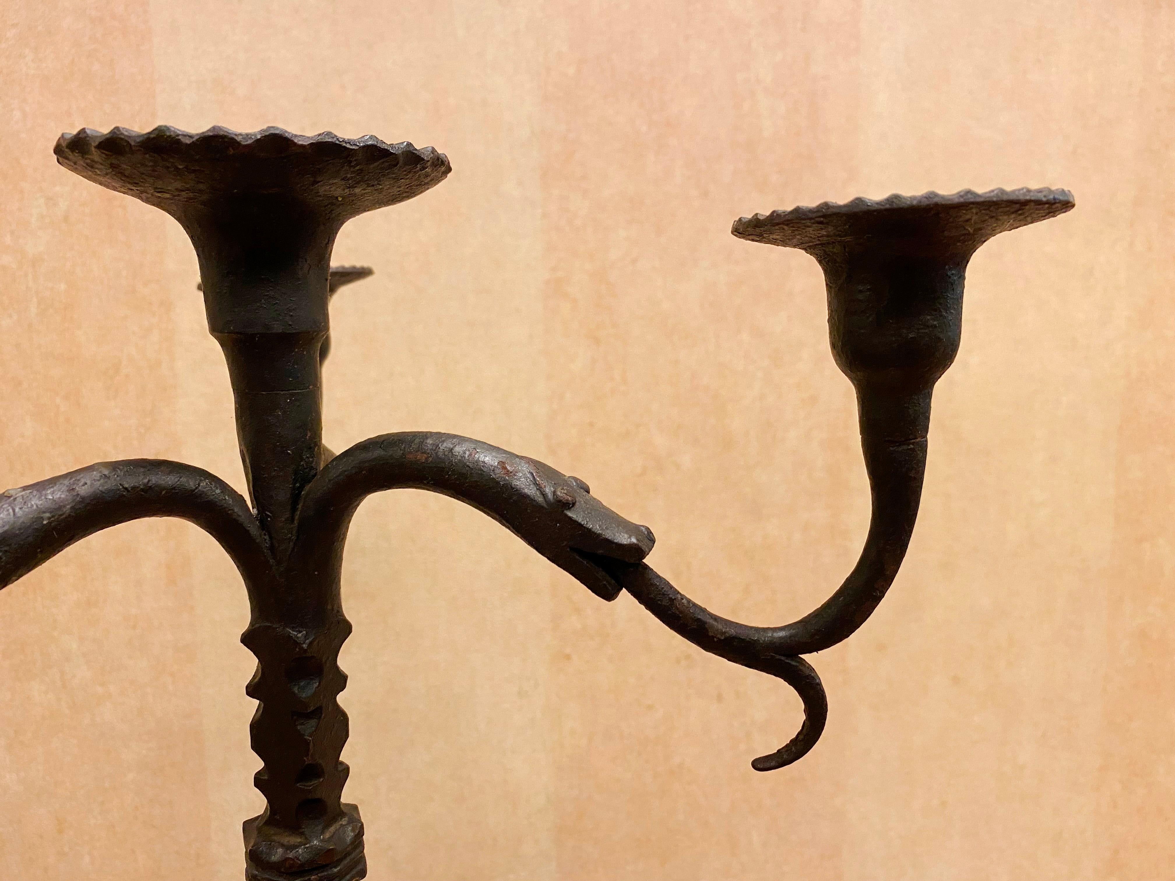 Italian Medieval Revival Wrought Iron Candelabras In Good Condition For Sale In New York, NY