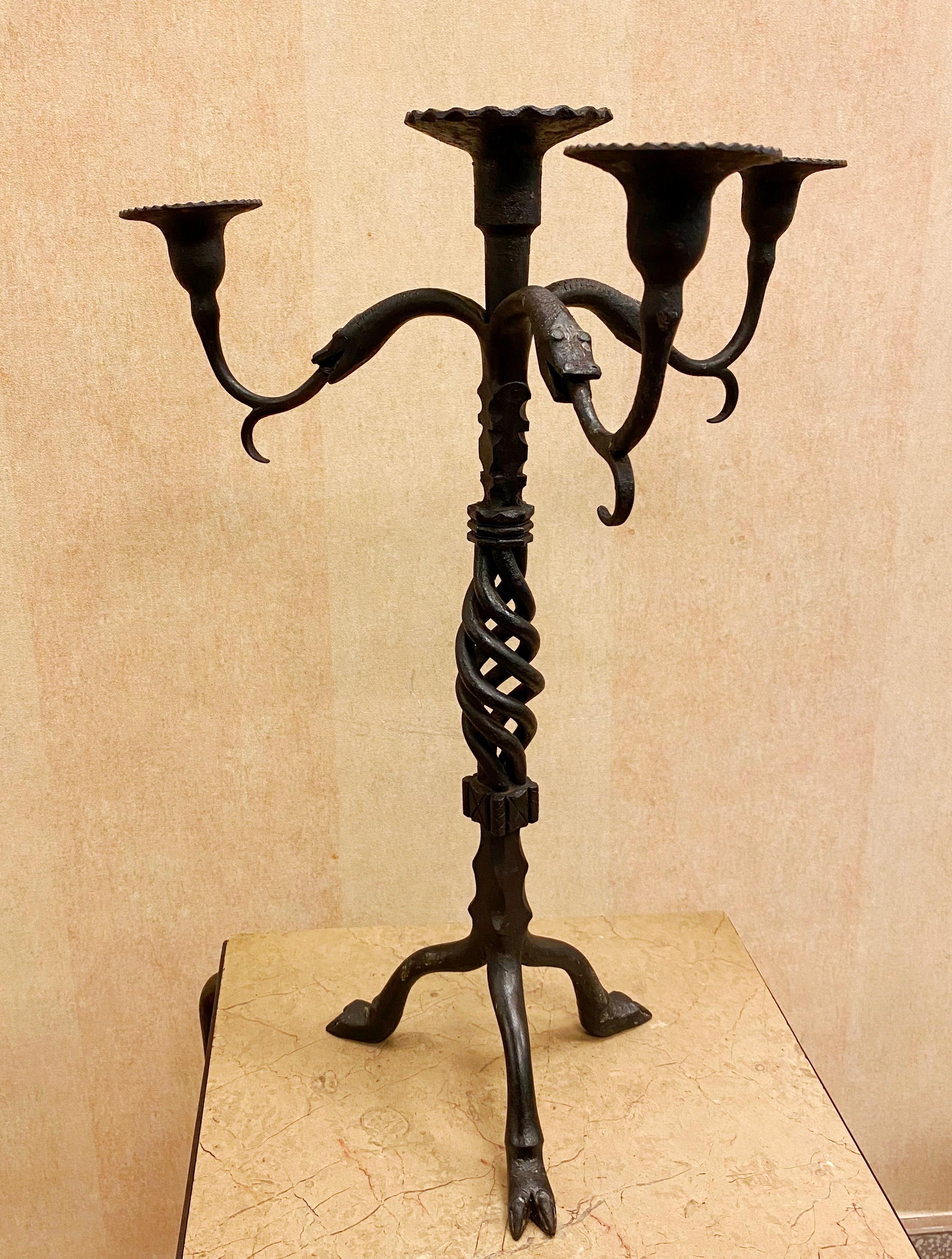 Italian Medieval Revival Wrought Iron Candelabras For Sale 1