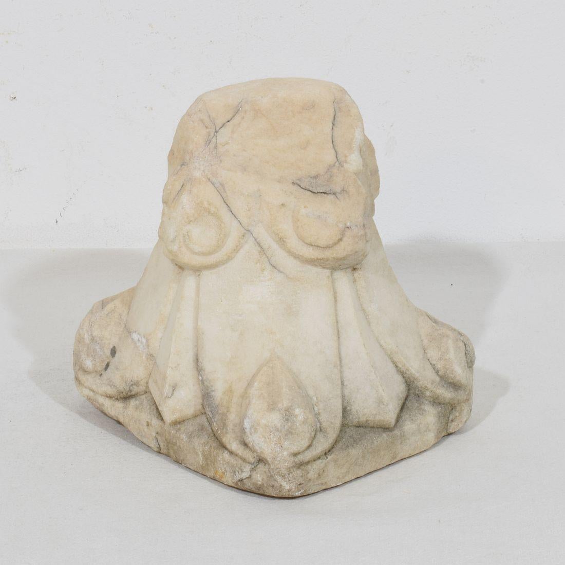 Italian Medieval Romanesque Carved Marble Capital Fragment For Sale 5